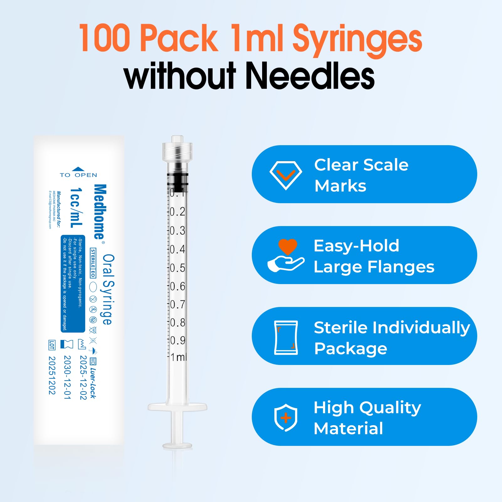 100 Pack 1mL Luer Lock Syringe (No Needle) , Sterile & Individually Wrapped, Professional, Industrial & Personal Use — Amazon image 3
