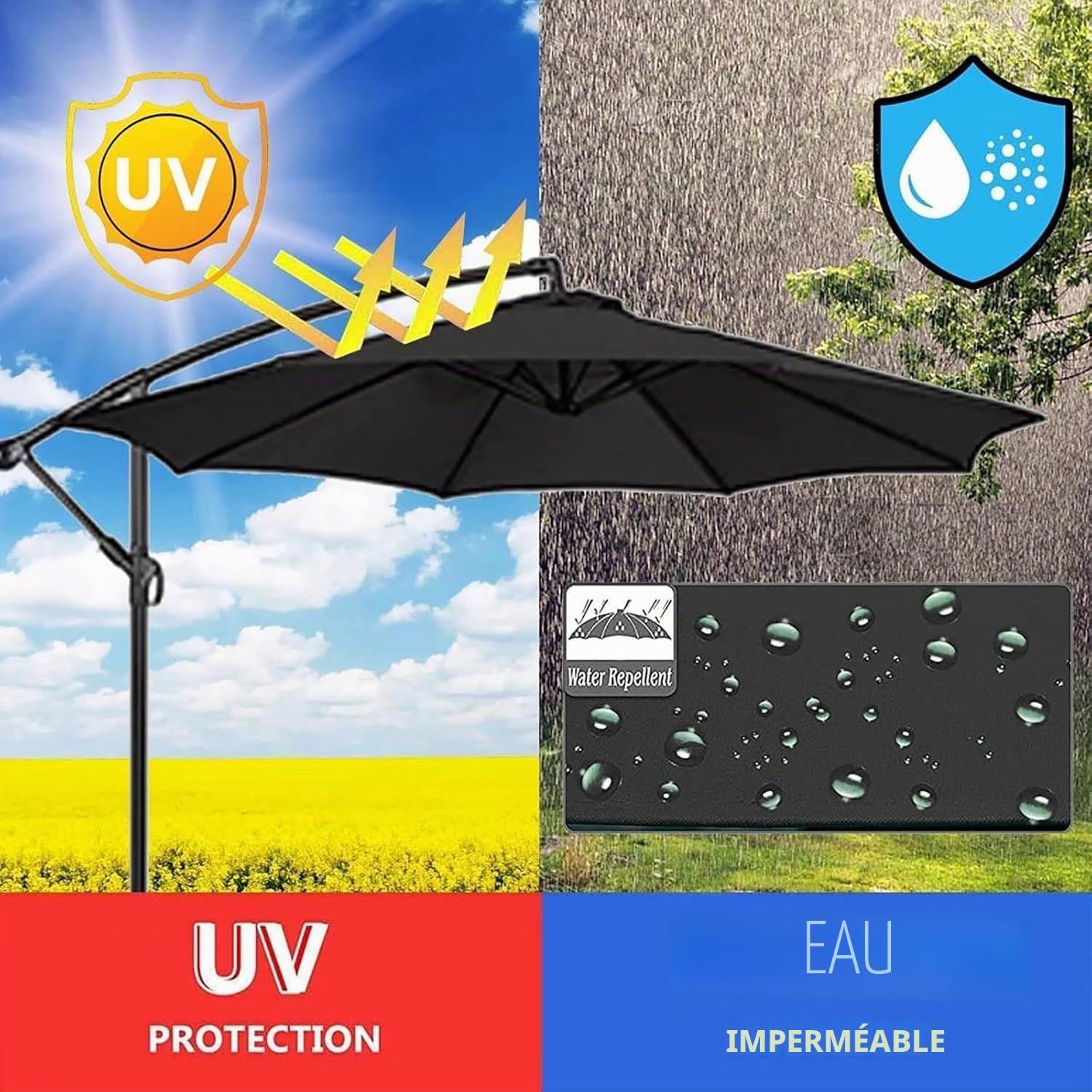 SkyFace Toile De Parasol 8 Baleines 4m,Auvent De Remplacement pour Parasol Déporté Remplacement pour Cour,Jardin,Plage, Protection UV 50+ Housse Rechange En Tissu