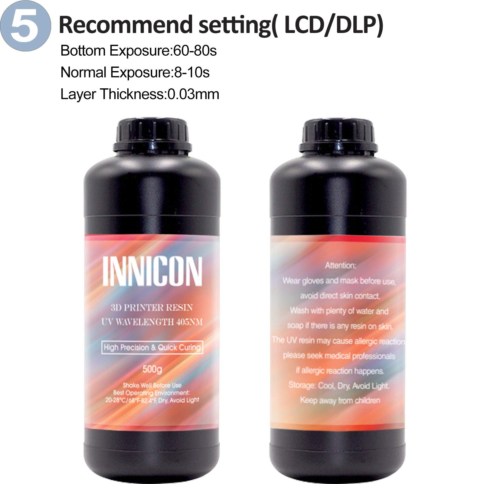 Resina para impresora 3D, resina rápida lavable al agua, 405 nm para impresión 3D LCD DLP, fotopolímero estándar de alta precisión, resina líquida de curado UV, 500g, color azul y gris