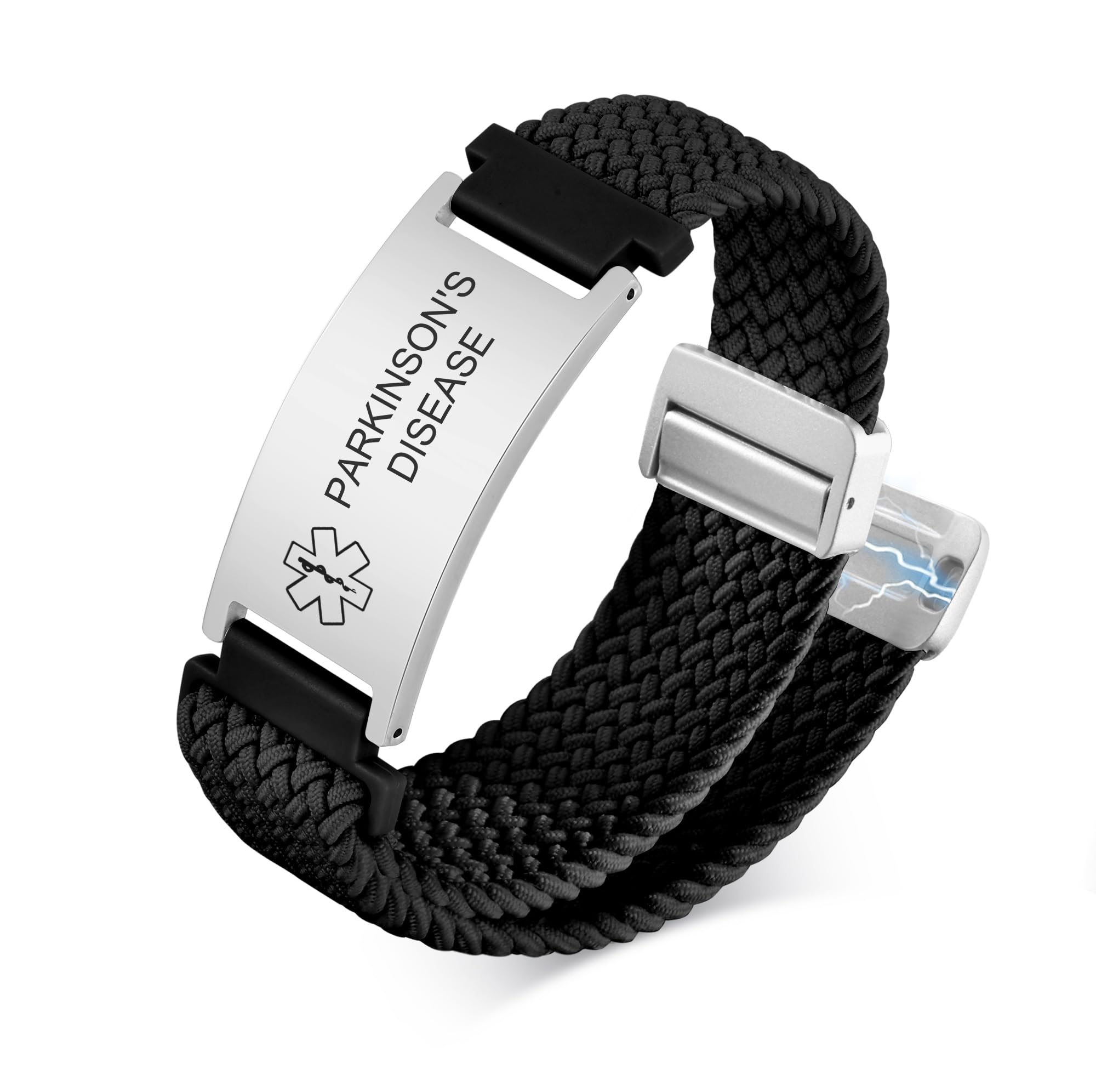 VNOX Medical Alert Id Bracelet for Men Women, Custom Engraving Elastic Braided Stretchy Loop Emergency Survival Medic Bracelets Wristband Loop Band with Removeable Tag