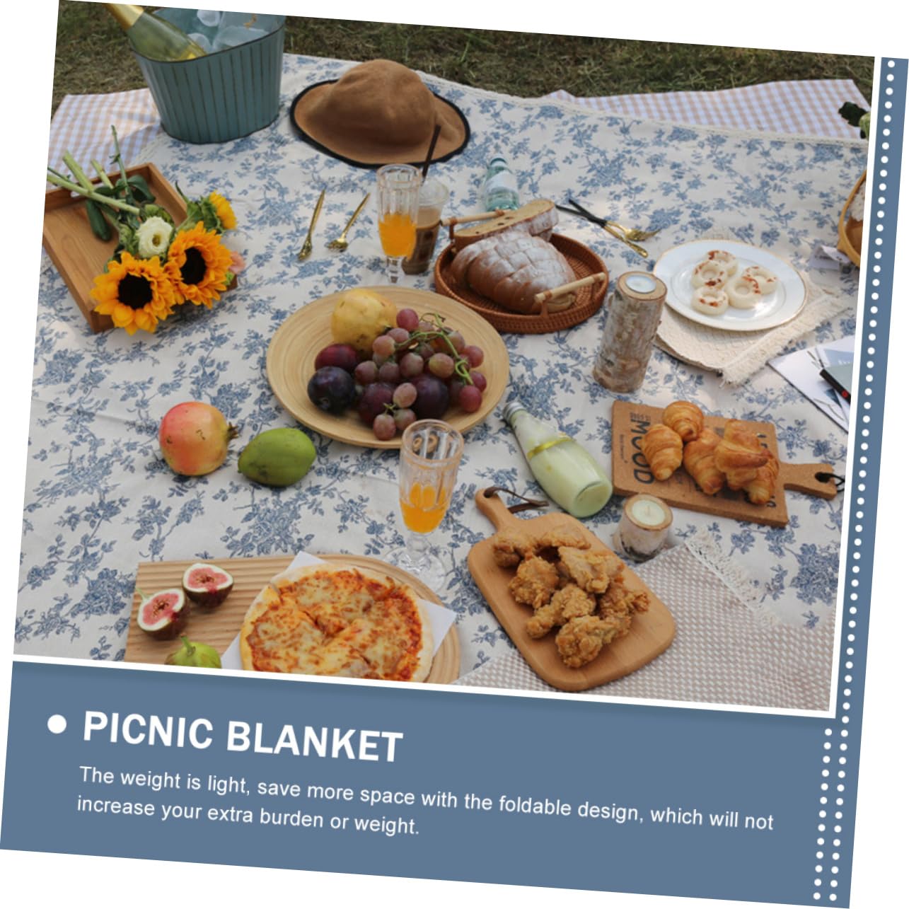 INOOMP Manta de Picnic Azul Estampada Manta de Picnic Prueba de Humedad para Camping y Excursiones al Aire Versátil para Exteriores
