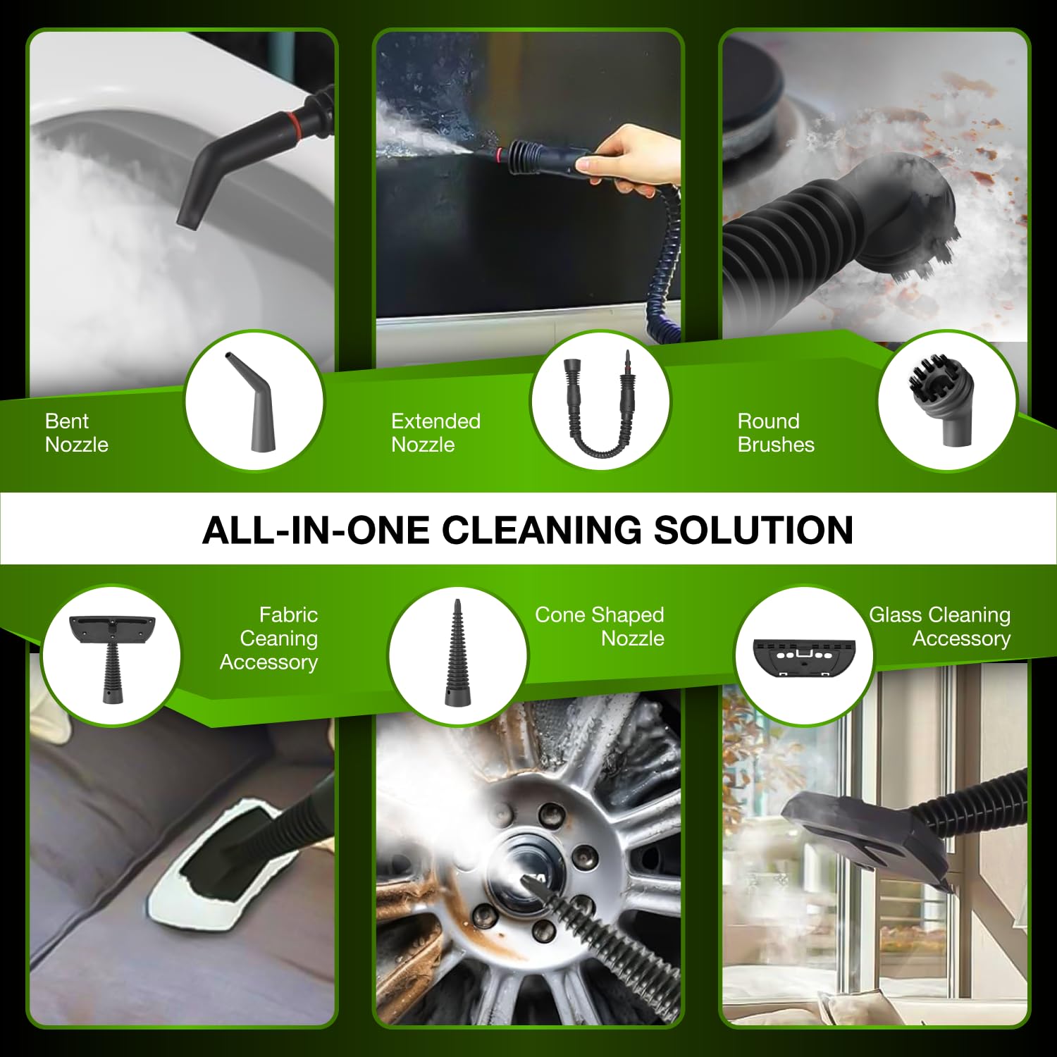Gearwiz Pulitore a vapore portatile con contenitore detergente - Vapore multiuso ad alta pressione da 1250 W - Blocco vapore continuo, serbatoio grande, blocco di sicurezza - per casa, cucina, bagno