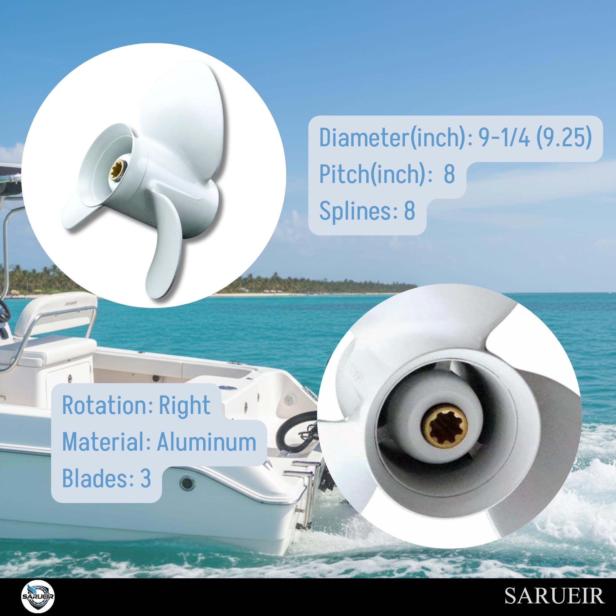 Propeller 9 1/4X8 kompatibel mit Yamaha 9,9,15 PS Außenborder 4-Takt F9.9 F15 63V-45947-00-EL