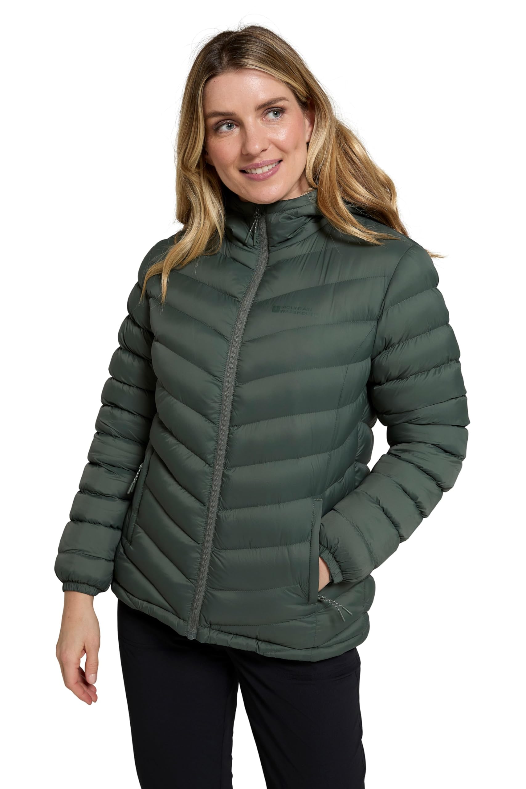 Mountain Warehouse Women's Khaki Seasons Fur Lined Padded Jacket - Fleece Lined & Lightweight Puffer Coat With Central Zip - Best For Autumn Winter, Outdoors & Travelling Size 18
