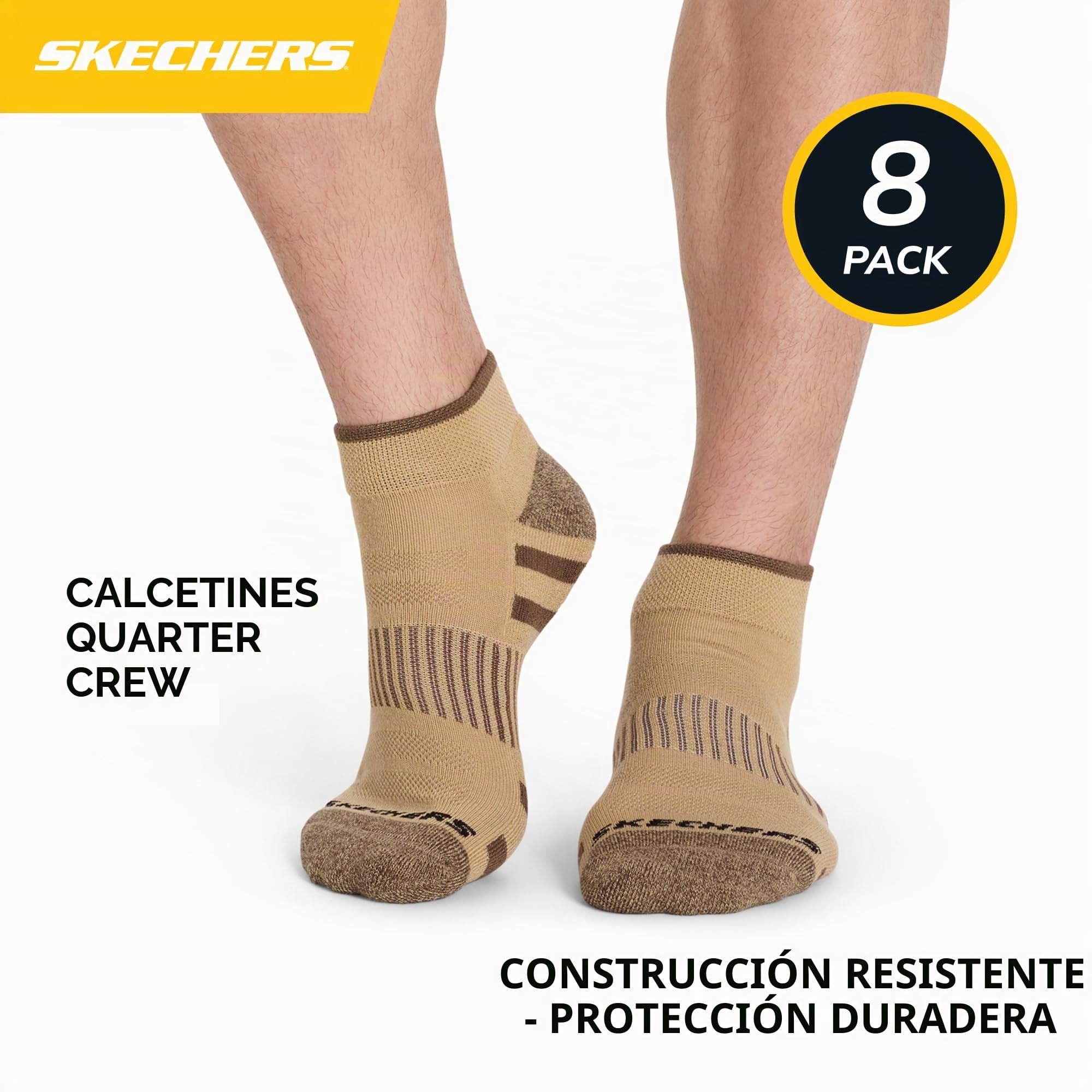 Skechers 8-pack Work Collection Quarter Crew Socks, Extended Cushion & Mesh Ventilation Calcetines Hombre