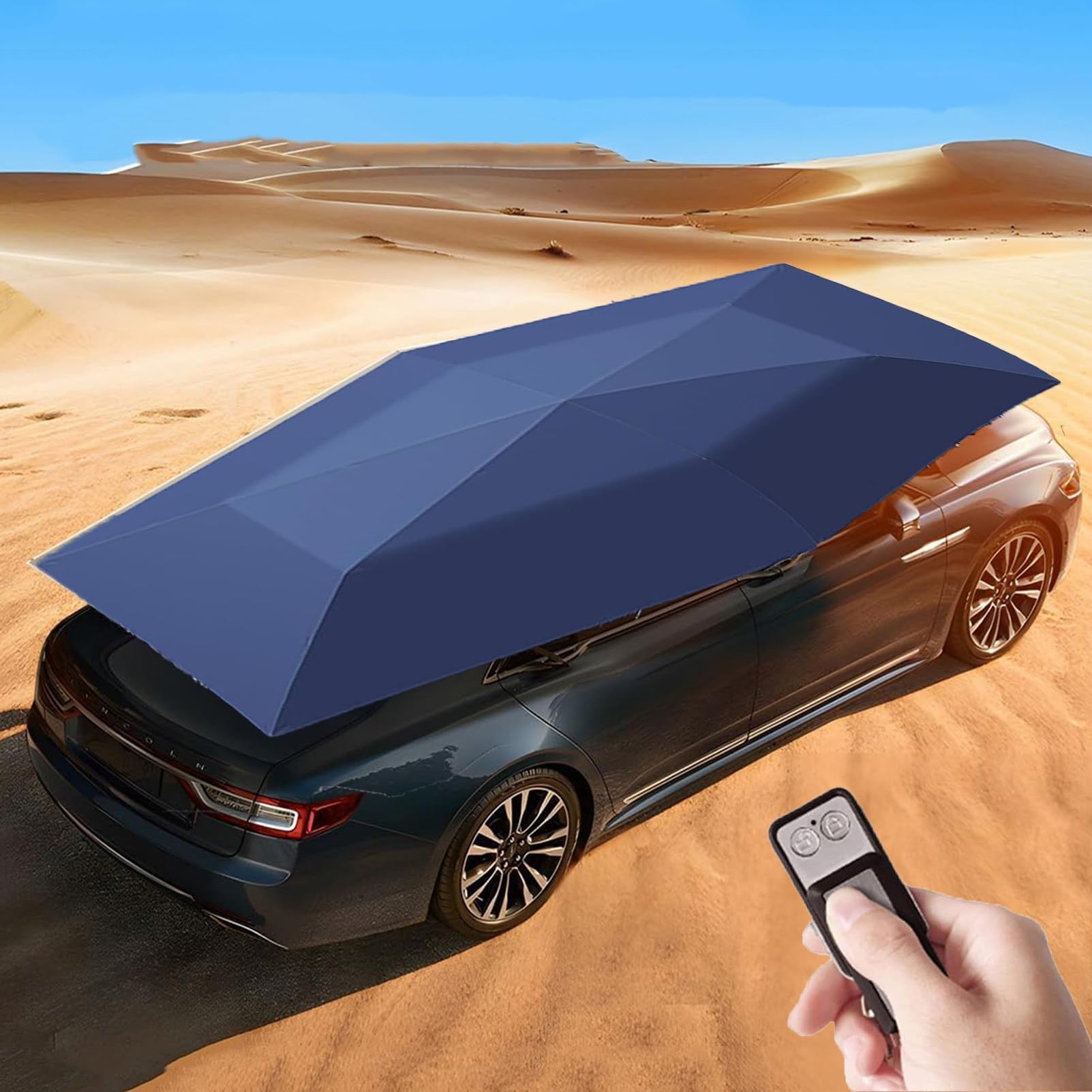 Automatic Car Awning with Remote Control, Movable Shade Canopy, Universal Car Sun Shade Umbrella Cover Tent, Portable Auto Protection Sunshade,Blue-5m