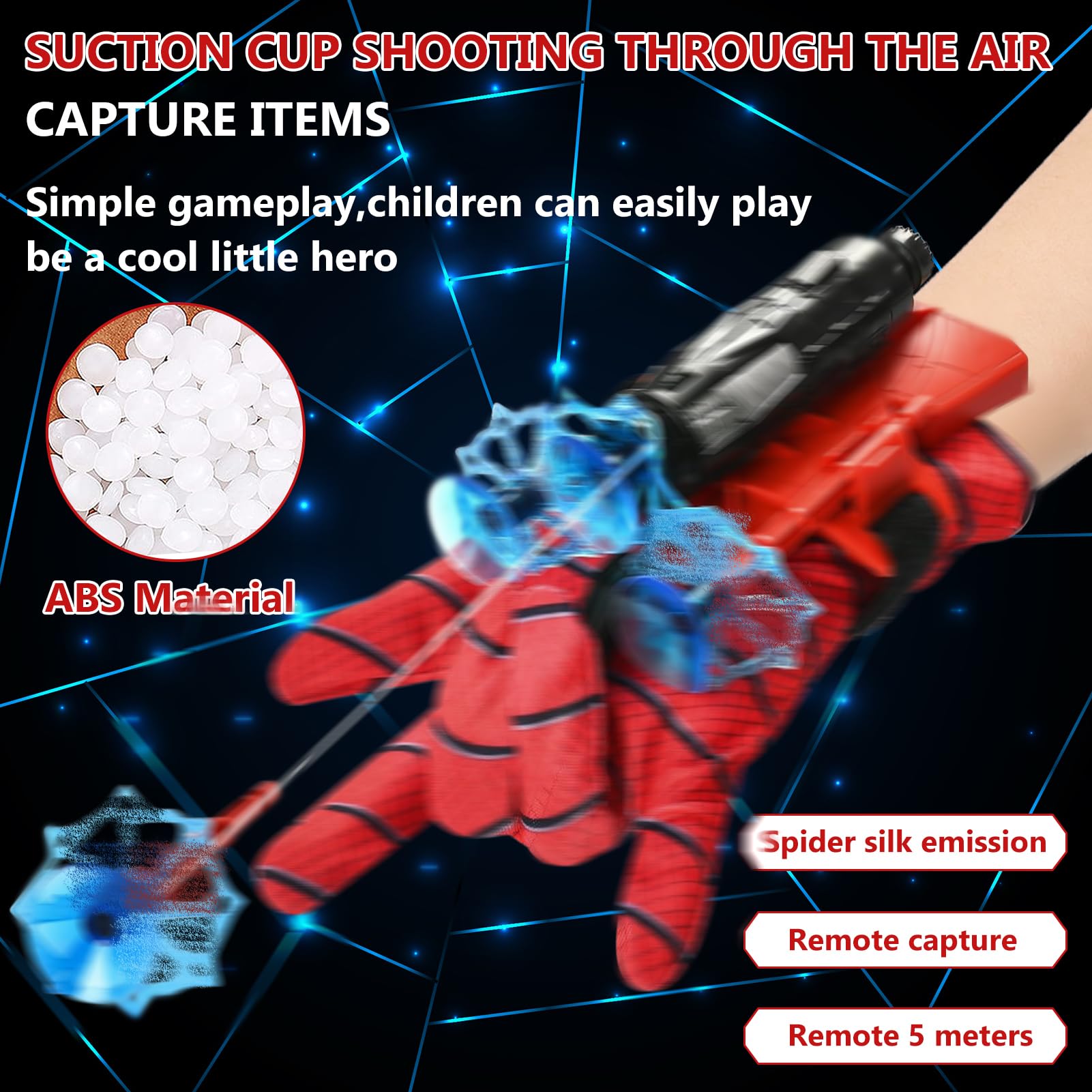 WYFDCZZP Set di 2 Spara Ragnatele Spid-er, con Guanti Spiderm,Mantello del Ragno,Maschera Spiderm Tatuaggi,Spiderm Giocattolo Giochi per 3 Anni e Oltre Bambini per Partecipare al Gioco di Ruolo(C)