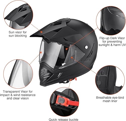 Miniatura 5 de AHR Full Face Dual Sport Motorcycle Helmet Dirt Bike Off Road ATV Motocross Lightweight Helmet DOT Approved