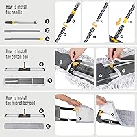 Vista 5 de Trapeador industrial comercial de 36 pulgadas, mango largo, algodón lavable y 2 almohadillas de microfibra para trapeador, resistente húmedo y seco