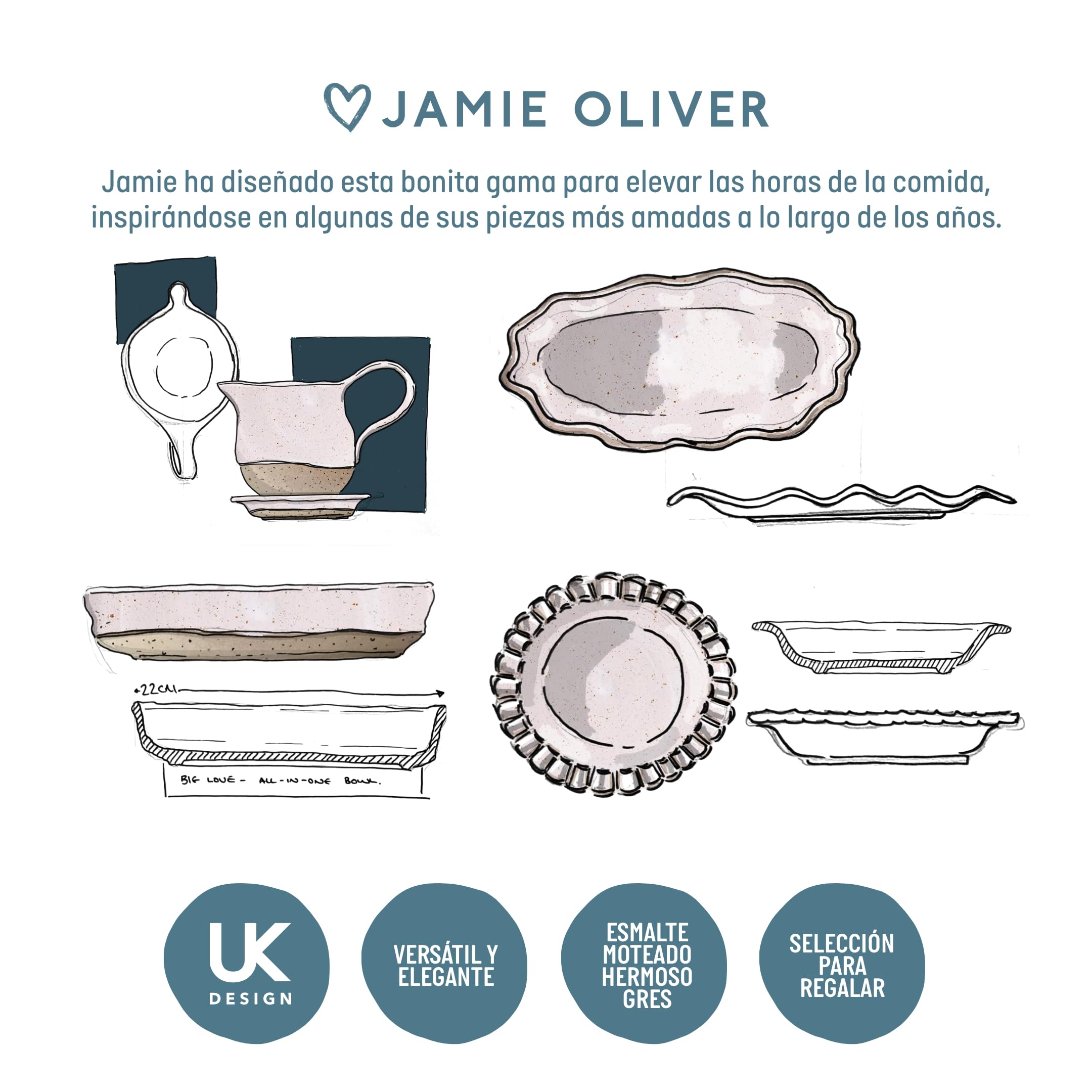 Jamie Oliver Big Love Proper - Plato para tarta, rosa, redondo, de gres moteado con bordes festoneados para repostería, horno a mesa, lavavajillas, microondas, apto para lavavajillas, 28 x 6 cm