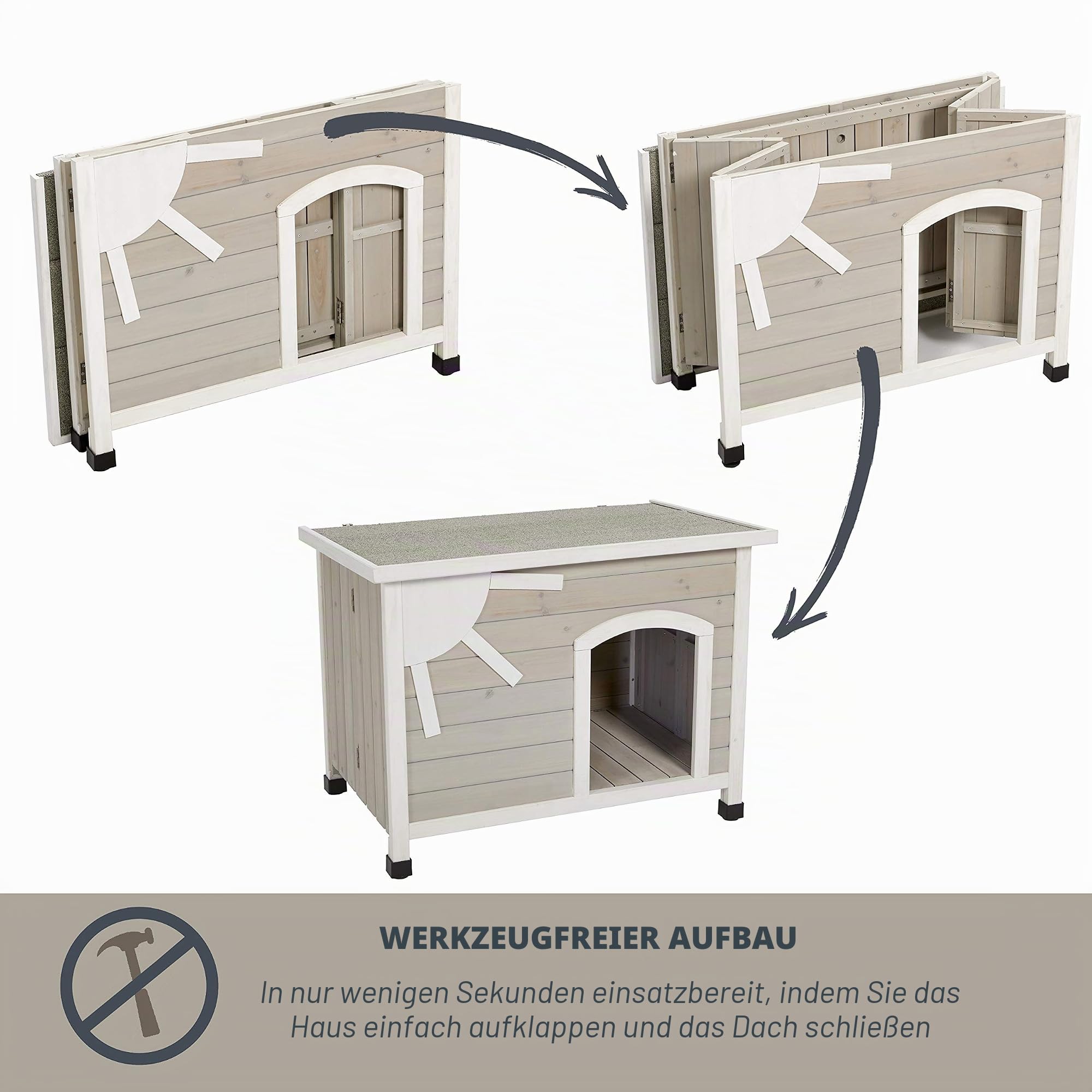 MidWest Homes for Pets Eillo Hundehütte aus Holz für den AuÃŸenbereich, klappbar, ohne Werkzeug zur Montage | Hundehütte ideal für kleine Hunderassen, beige (12EWDH-S)
