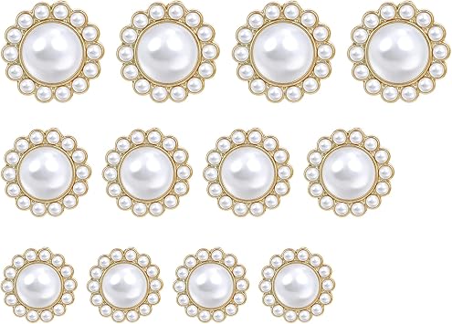 12 PCS أزرار اللؤلؤ - خمر حجر الراين المعادن فو أزرار اللؤلؤ مجموعة للمعاطف، الدعاوى، الحياكة، البلوزات، الخياطة، صياغة & المشاريع اليدوية