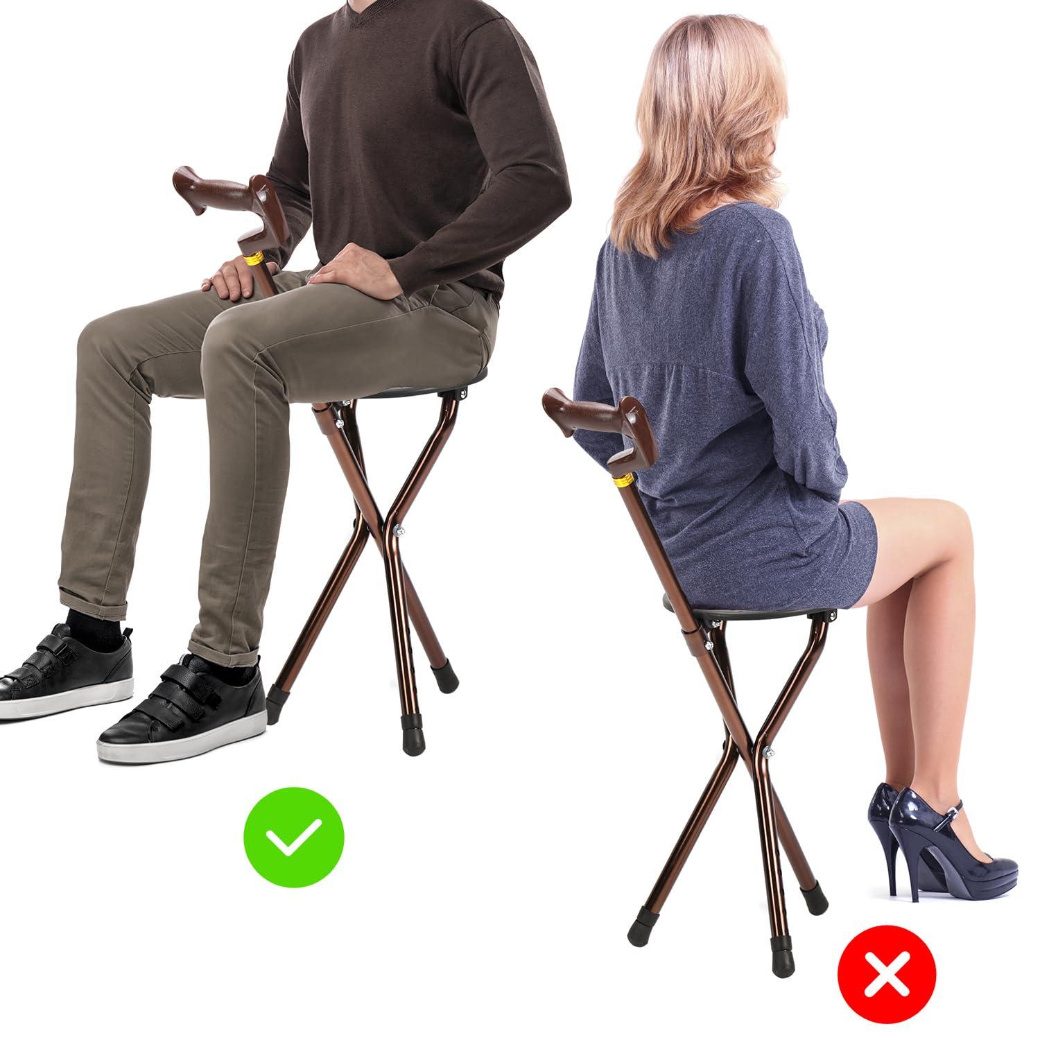 QWORK® Bastone da Passeggio con Sedile, Bastone da Passeggio Regolabile, Bastone da Passeggio Pieghevole, Bastone Anziani per Uomini e Donne
