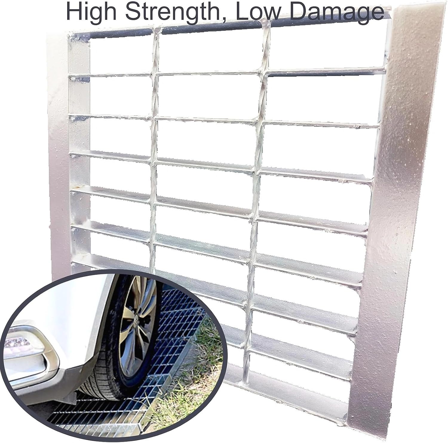 Galvanized Steel Drain Grate 12x12 in for NDS Catch Basin, B-Class 28100 lbs Heavy-Duty Outdoor Driveway Trench Drainage Grate for Polylok, Square Metal Channel Sewer Cover (True 11.7x11.7)