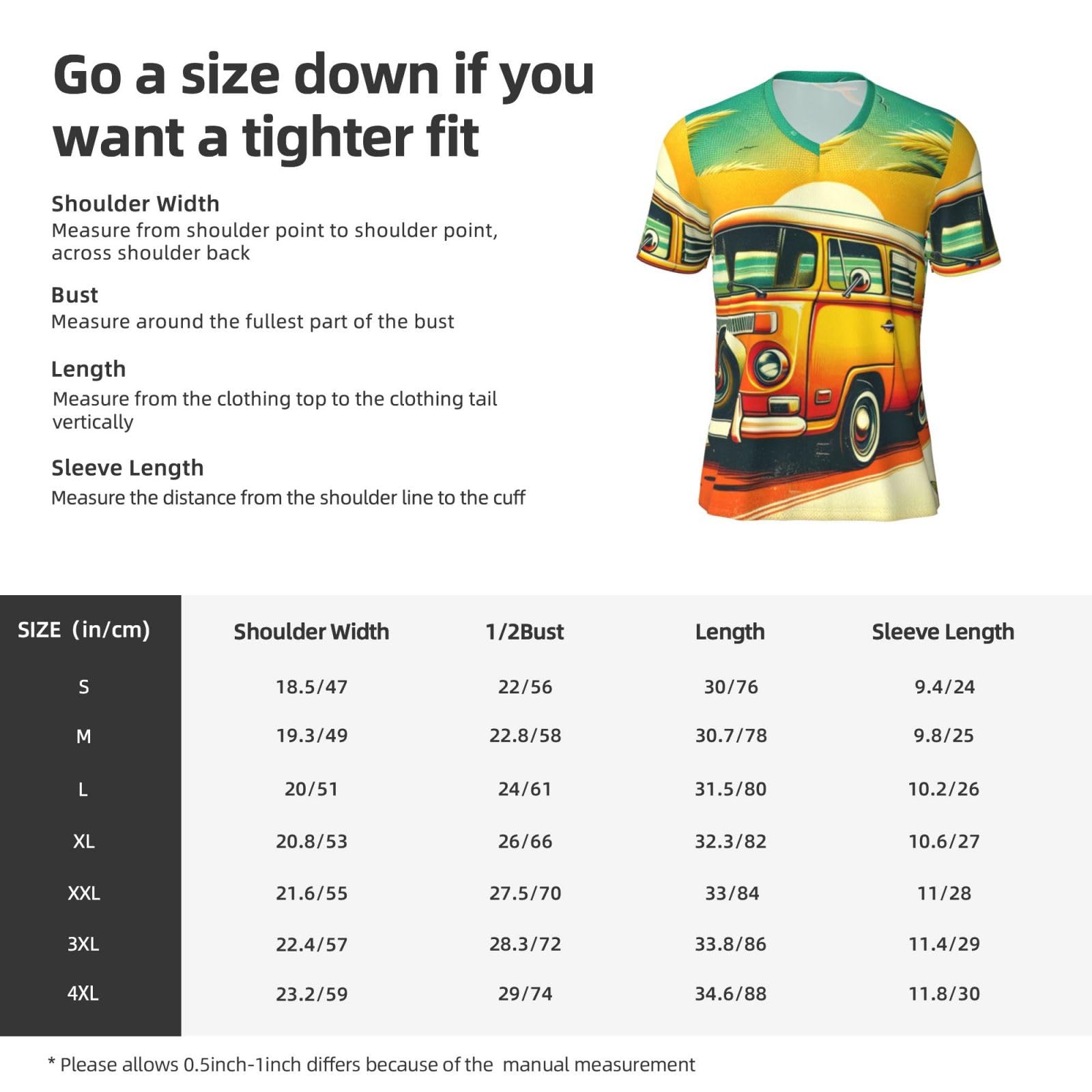 Stylish Athletic Sports Jersey Bus-Surfboard-Palm-Trees-Beach Men's Rugby Jersey 3X-Large Black