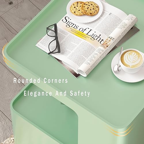 Miniatura 4 de Mesitas de noche pequeñas de metal, mesa auxiliar moderna con almacenamiento de 3 niveles, mesa auxiliar verde para sofá, sala de estar, dormitorio,