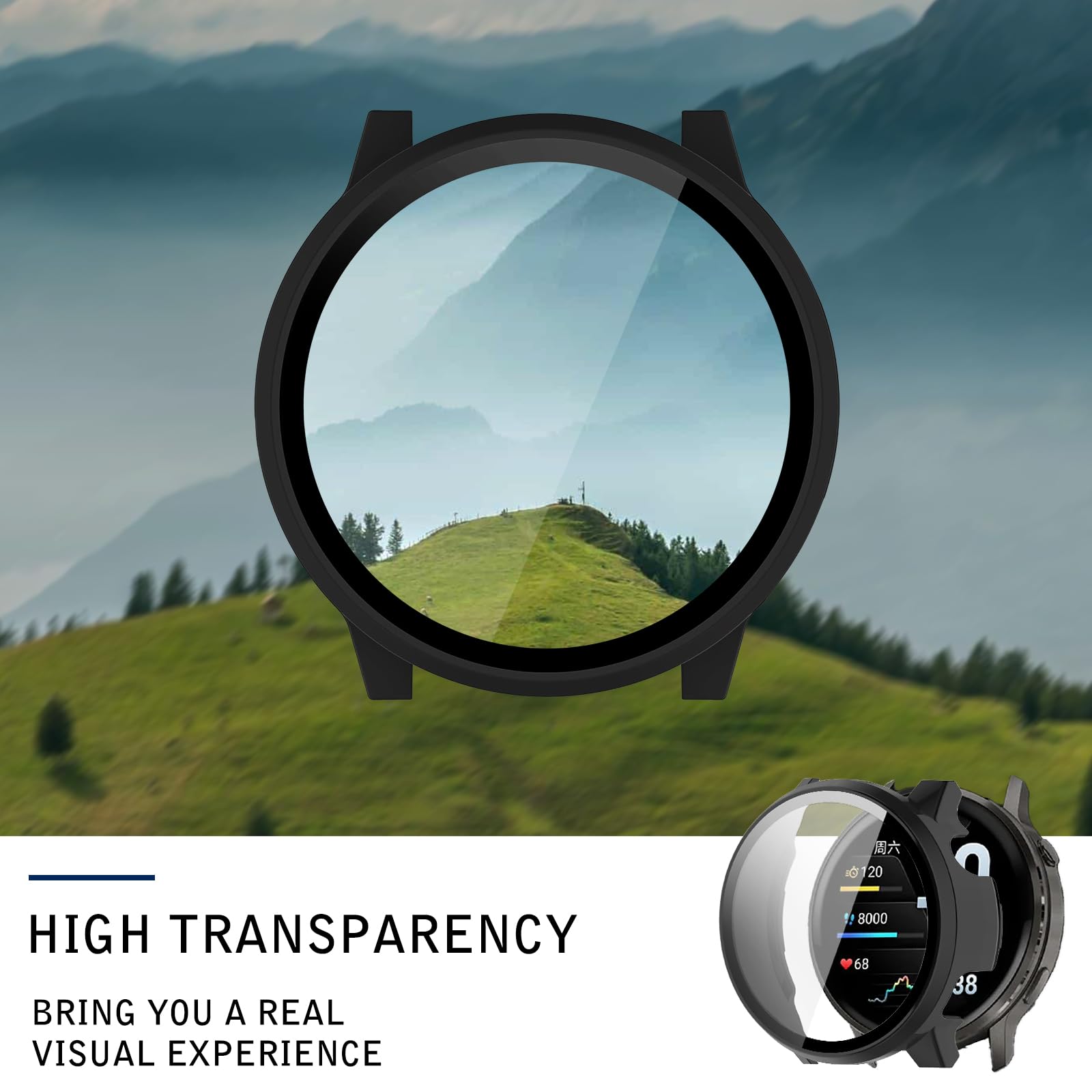 Etui ochronne na ekran smartwatcha Garmin Venu 4 45 mm, pełne pokrycie HD, ultracienkie, odporne na zarysowania, wtyczka przeciwpyłowa + twardy PC ochronny z wbudowaną folią hartowaną (czarne)