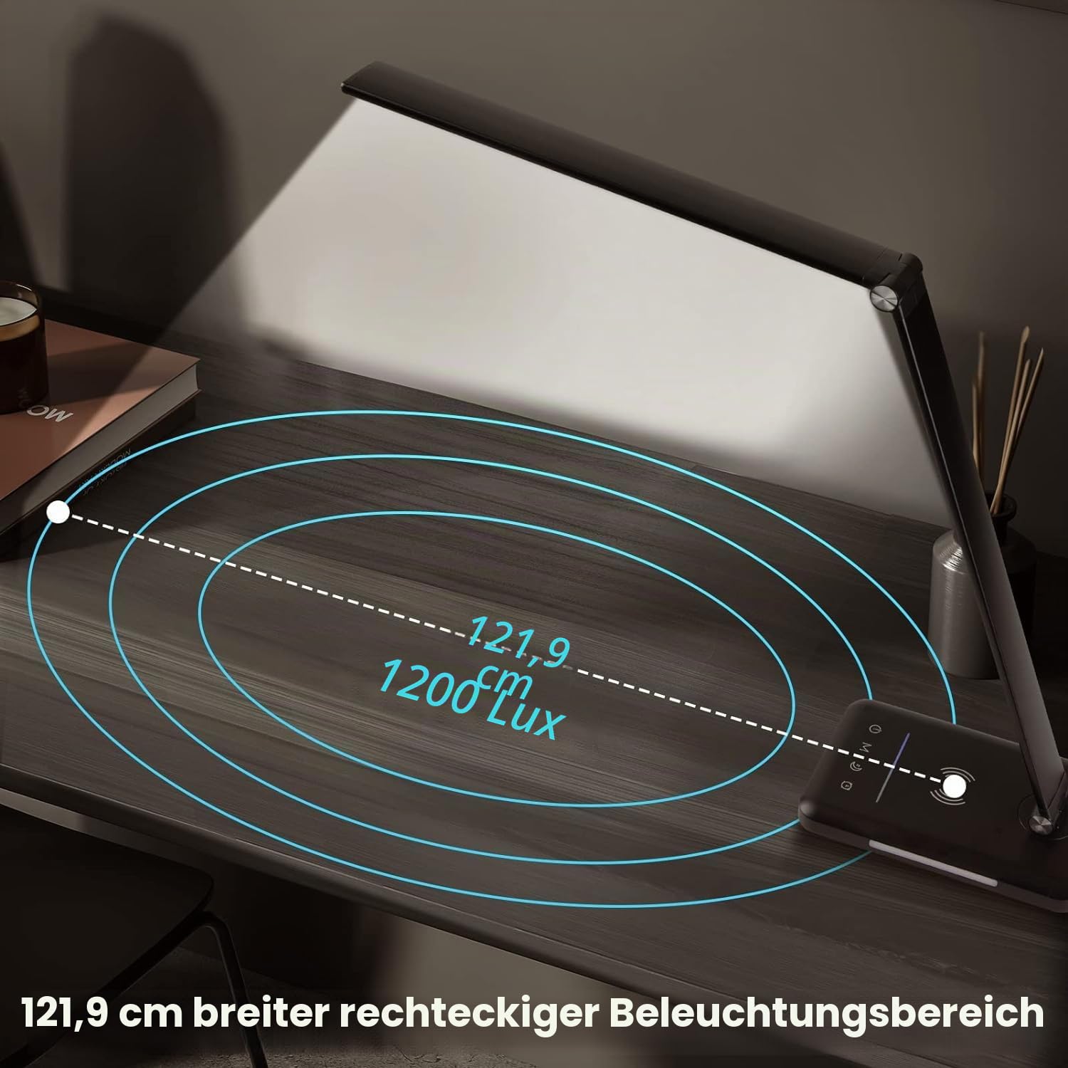 BIENSER Schreibtischlampe LED mit 10W Wireless Charging, USB Ladefunktion, 600LM Bürolampe Tischlampe mit 10 Helligkeits X 5 Farbstufen Dimmbar, Nachtlicht, Memory-Funktion, Auto Timer, 6000K, 24W