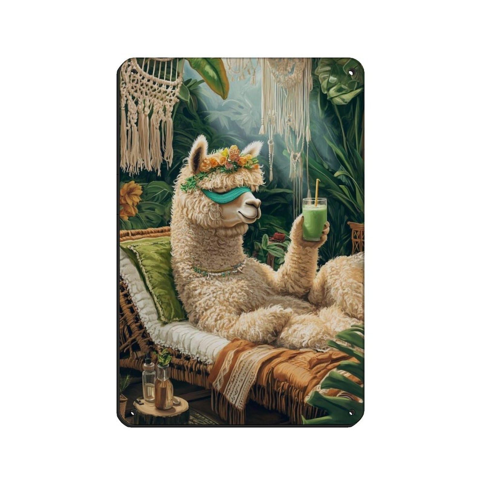 Boho Llama, Relaxed Llama Decor Retro Poster Metal Tin Sign Chic Art Retro Iron Painting Bar People Cave Cafe Family Garage Poster Wall Decoration 8x12inch(20x30cm)
