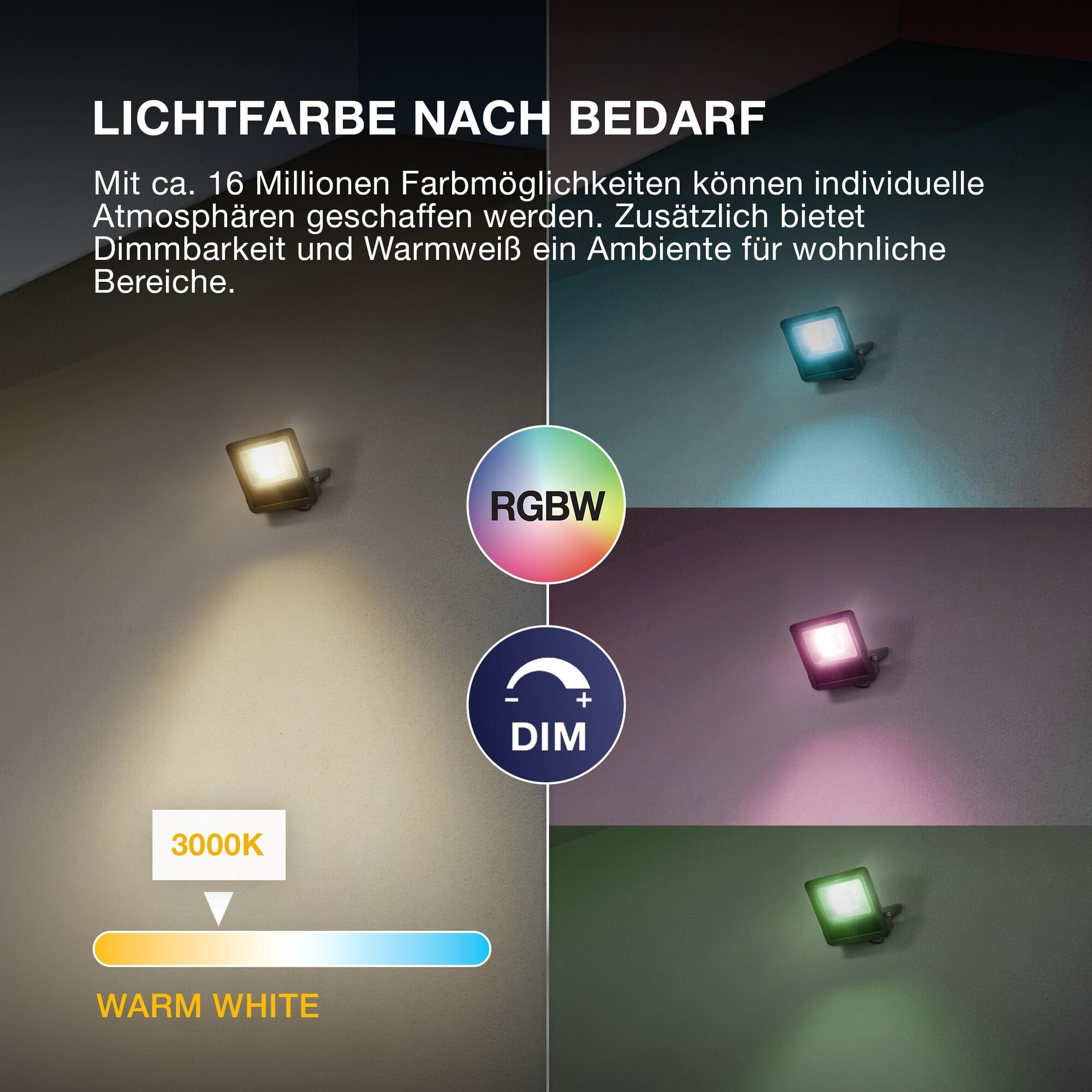 OSRAM SMART+ Matter Faretto LED, 20W, 1600lm, RGBW 16 milioni di colori, 3000K, WiFi, Matter, Alexa/Google, IP65