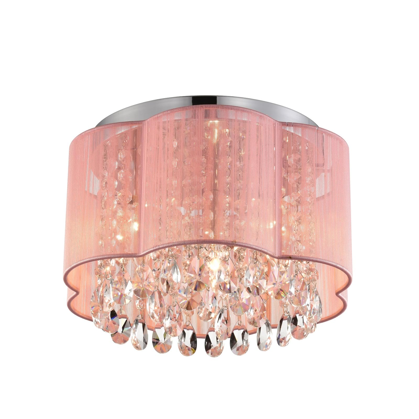 LaLuLa Pink Crystal Chandelier Ceiling Light installed on a ceiling