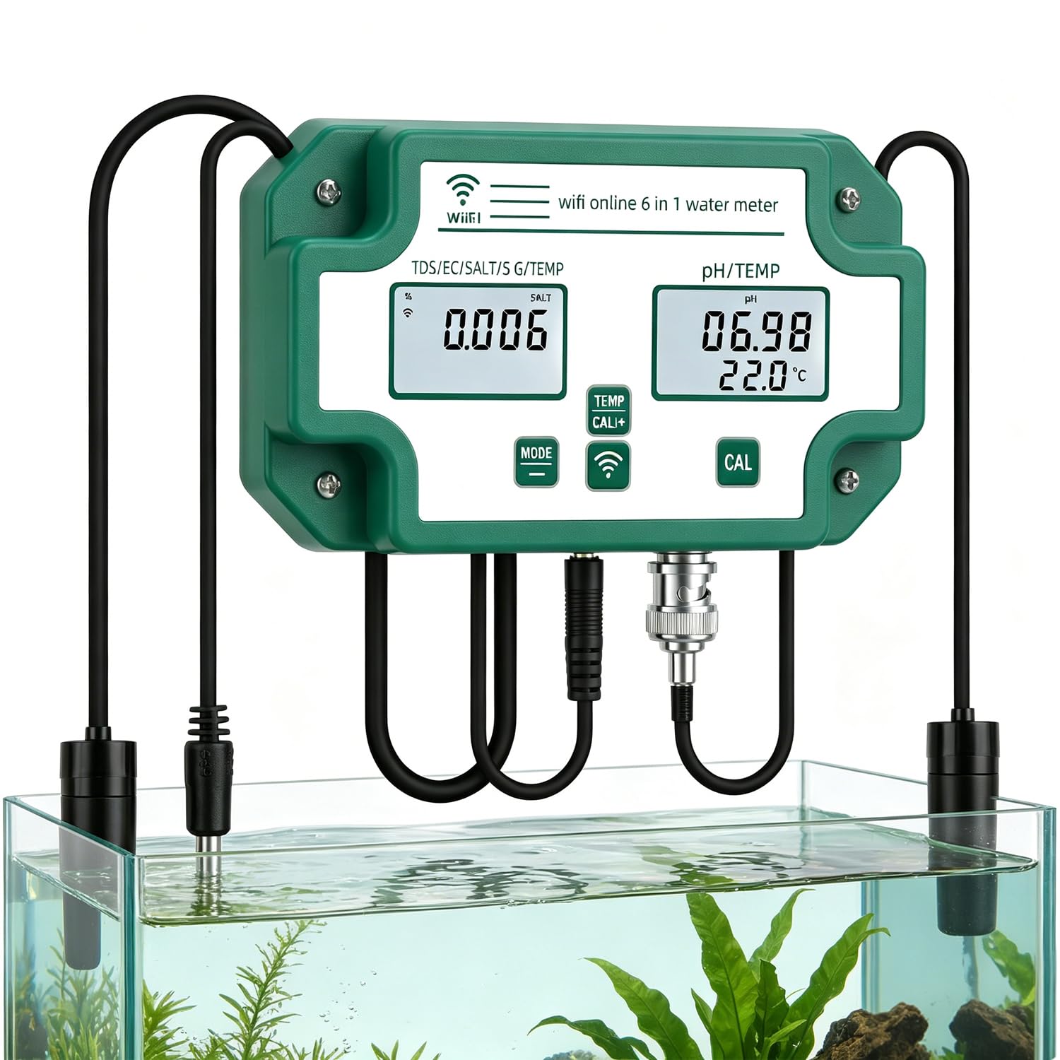 Tester jakości wody 6 w 1, monitor online, ze sterowaniem aplikacją, dane i alerty w czasie rzeczywistym, do hydroponiki, akwariów, basenów, laboratoriów i akwakultury