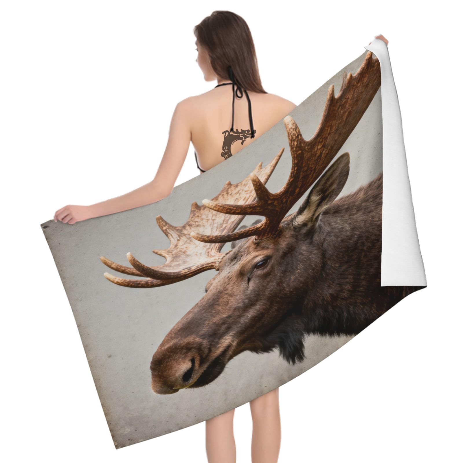 Leichong 3D Moose Beach Towel Large Microfiber Soft Quick Dry for Adults, Woods Animals Bath Towel Lightweight Soft Absorbent for Travel Swimming Pool Sports, 180 x 90 cm