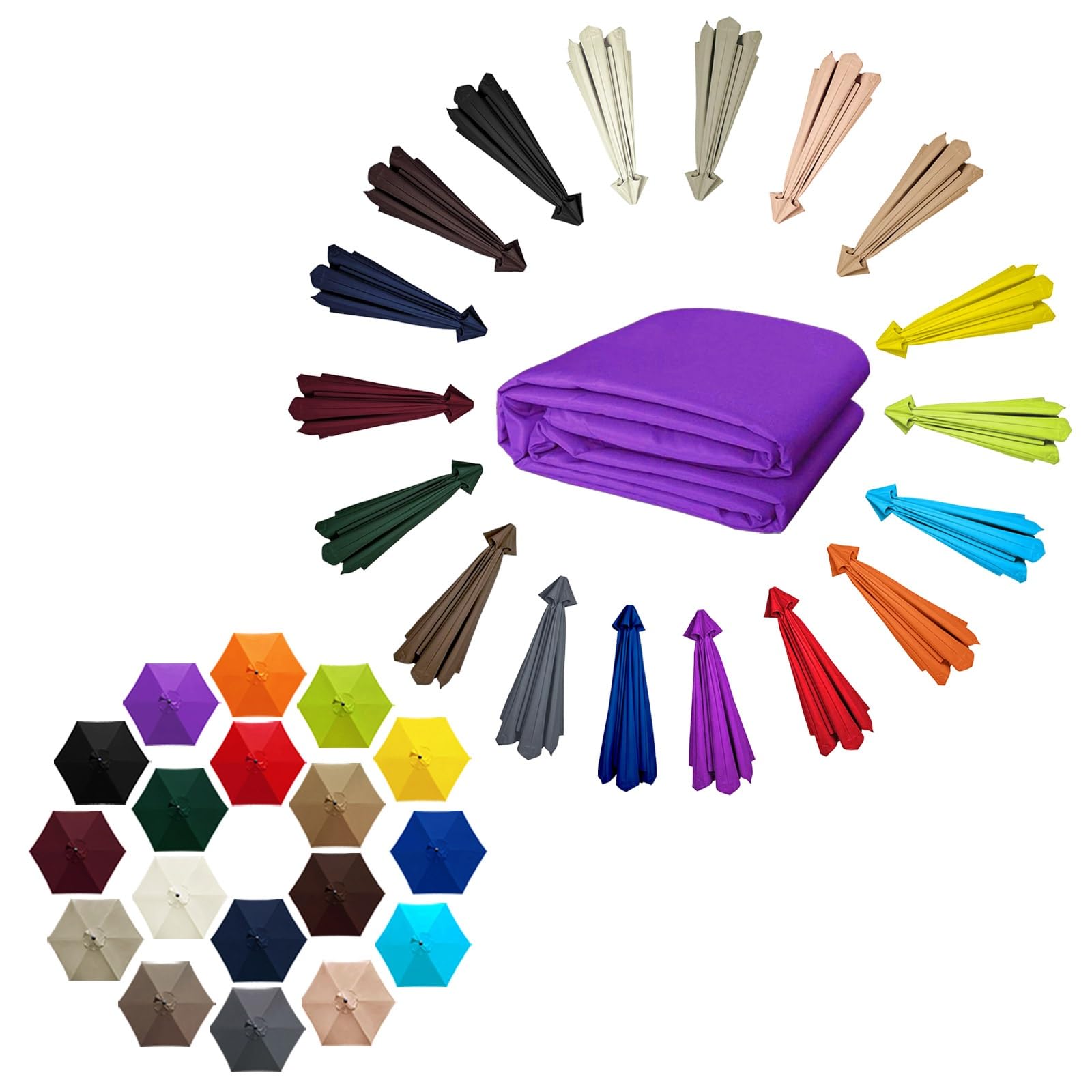 6 Ribs Umbrella Replacement Cloth, 6.6-9.8ft Outdoor Market Umbrella Replacement Top, Rainproof, Canopy Only, for Yard, Beach, Garden(Purple,6 ribs: 3.0m/9.8ft)