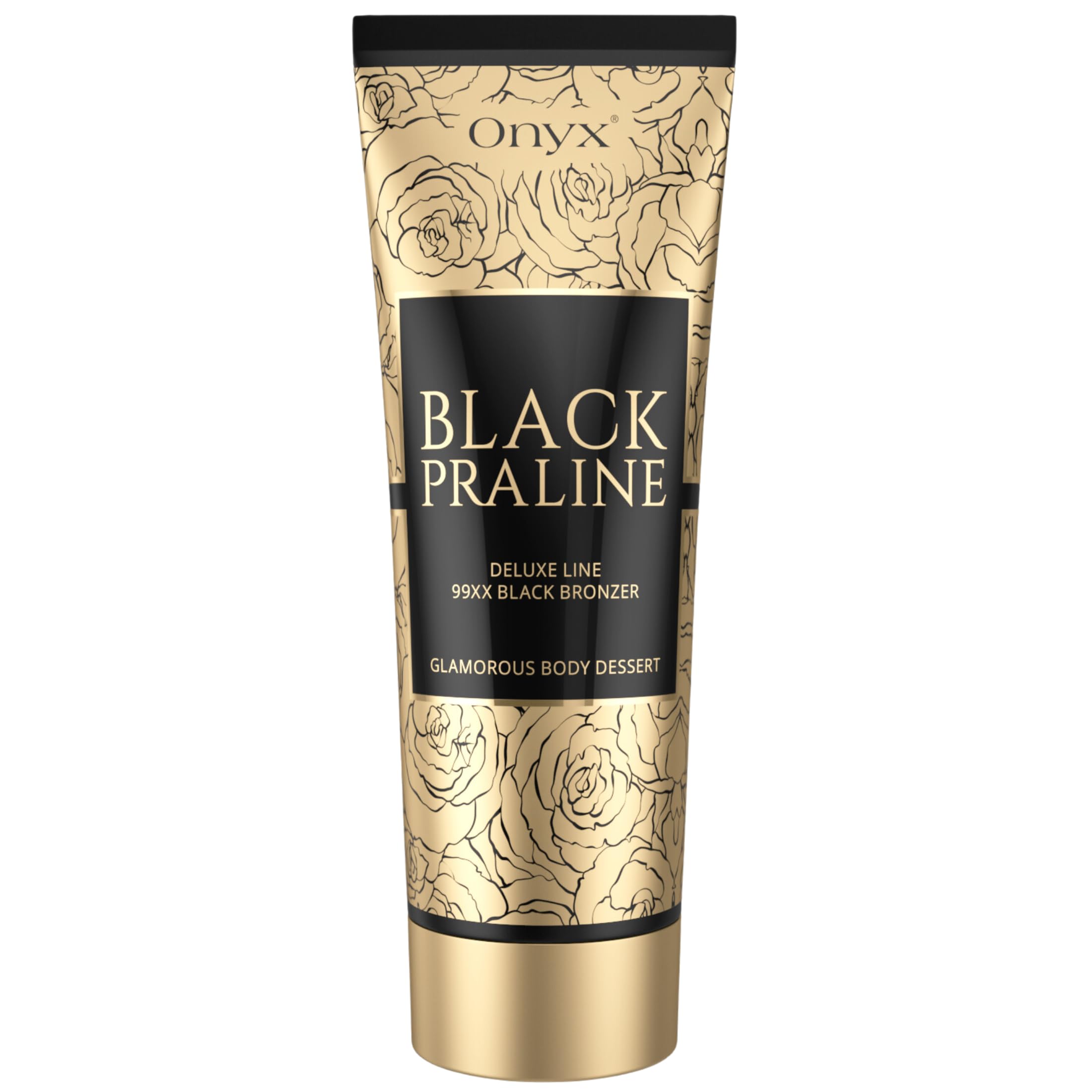 Onyx Black Praline Solarium Bräunungsbeschleuniger mit intensivem Bronzer - Dunkle Sonnenbank Creme für sofortige dunkle Bräune mit Arganöl & Sheabutter tief pflegend | 200 ml