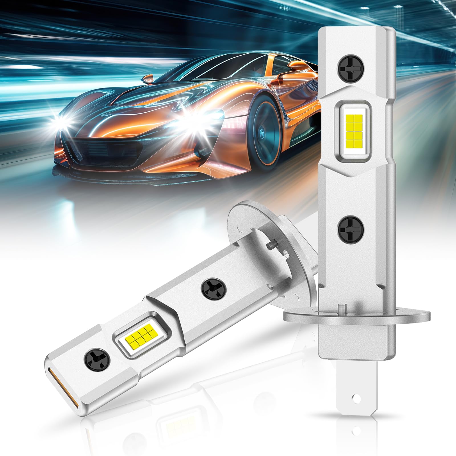 H1 LED,16000LM 12V 6500K bianco 60W 500% Plus Luminoso,Lampadina H1 LED Fari per Auto e Moto,Sostituzione alogena H1,2PCS