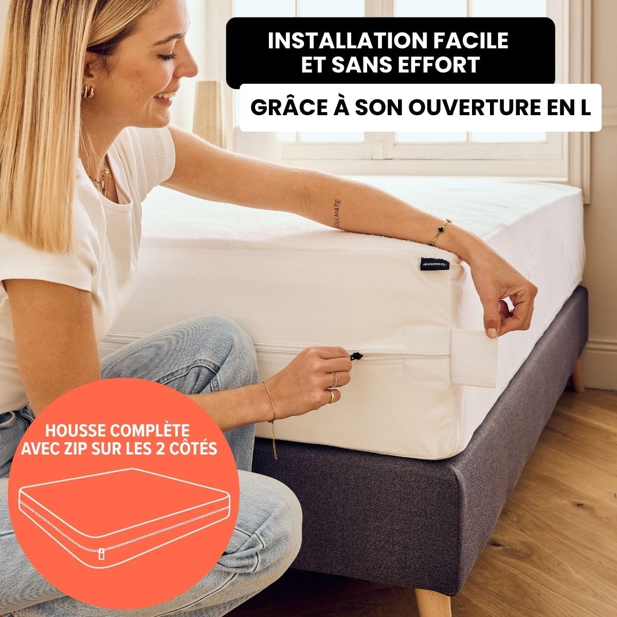 Dreamway Housse de Matelas 140x190 x25 cm Intégrale Anti-Punaises de Lit | Protege Matelas 140x190 cm avec Fermeture Eclair pour Allergiques - Imperméable, Bi-Ome et Oeko-Tex