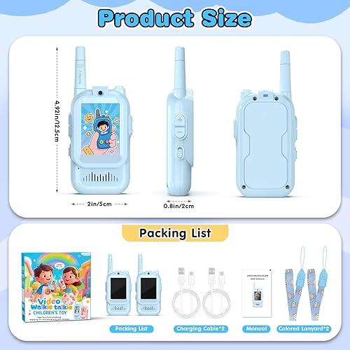 Miniatura 6 de Walkie Talkies de video para niños, paquete de 2 walkie talkies Facetime con cámara HD y cambiador de voz para niños y niñas para juegos familiares,