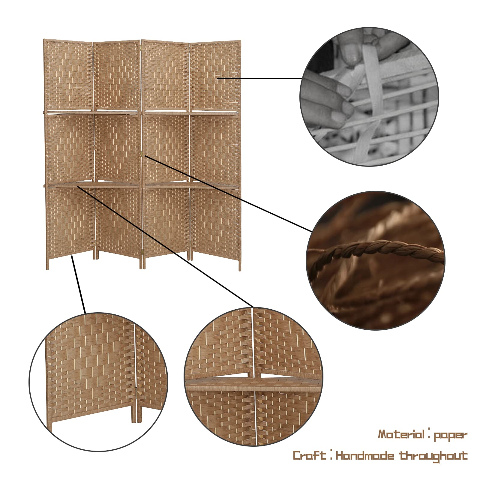 Buy Room Divider with Shelves, Room Divider 4 Panel Temporary