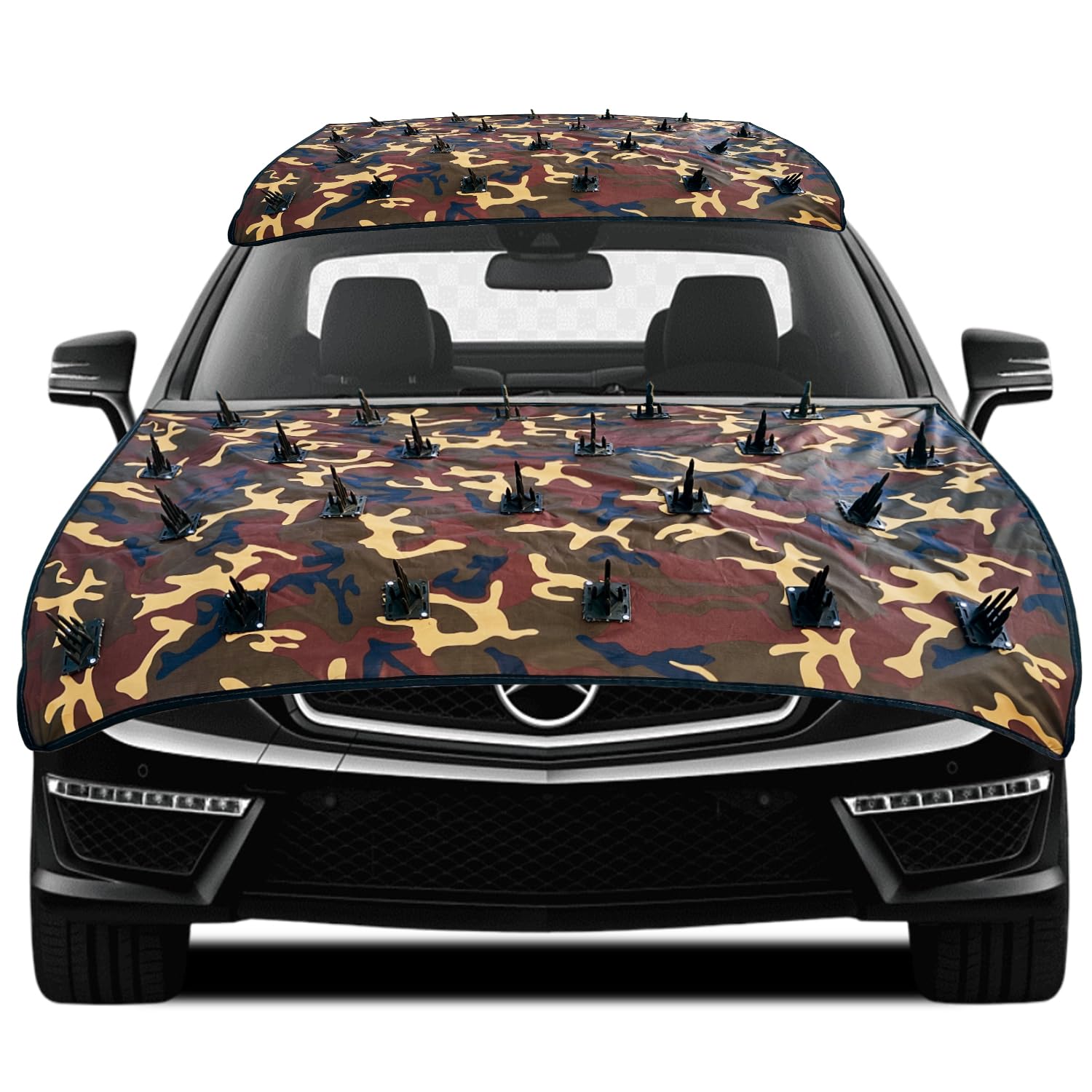 FABTEC Premium Waterproof Dog Protection Car Cover for Both Roof (55X45Inch) & Bonnet (32X51Inch) with Spikes Protect from Dogs, Pets and Animals Compatible with All Cars Jungle Print (Set of 2Pc)-image-40