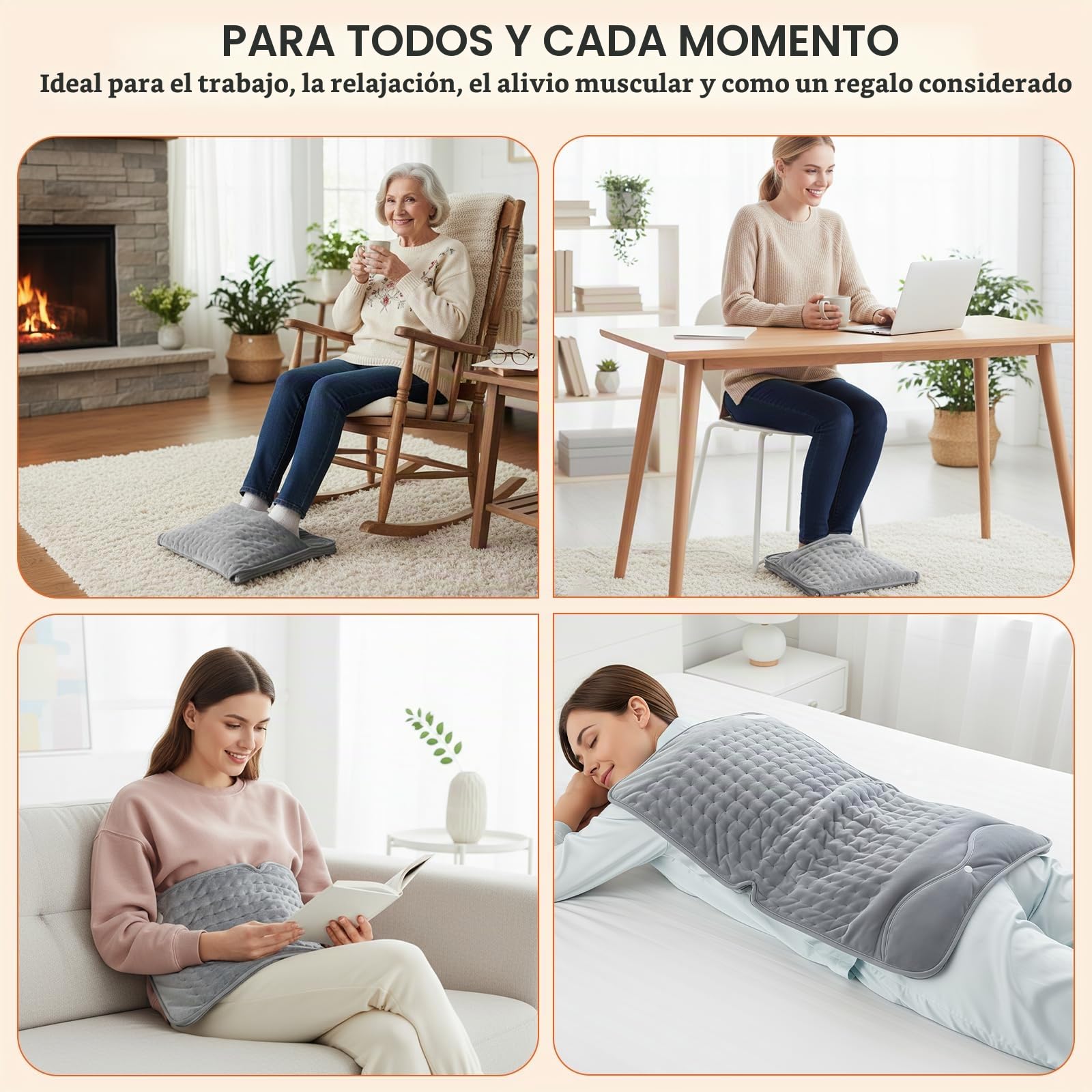 Qoosea Manta Eléctrica Pies con Cremallera - 6 Temperaturas, 4 Temporizadores, Seguridad - Lavable a Máquina para Hogar, Oficina, Pies Fríos y Artritis