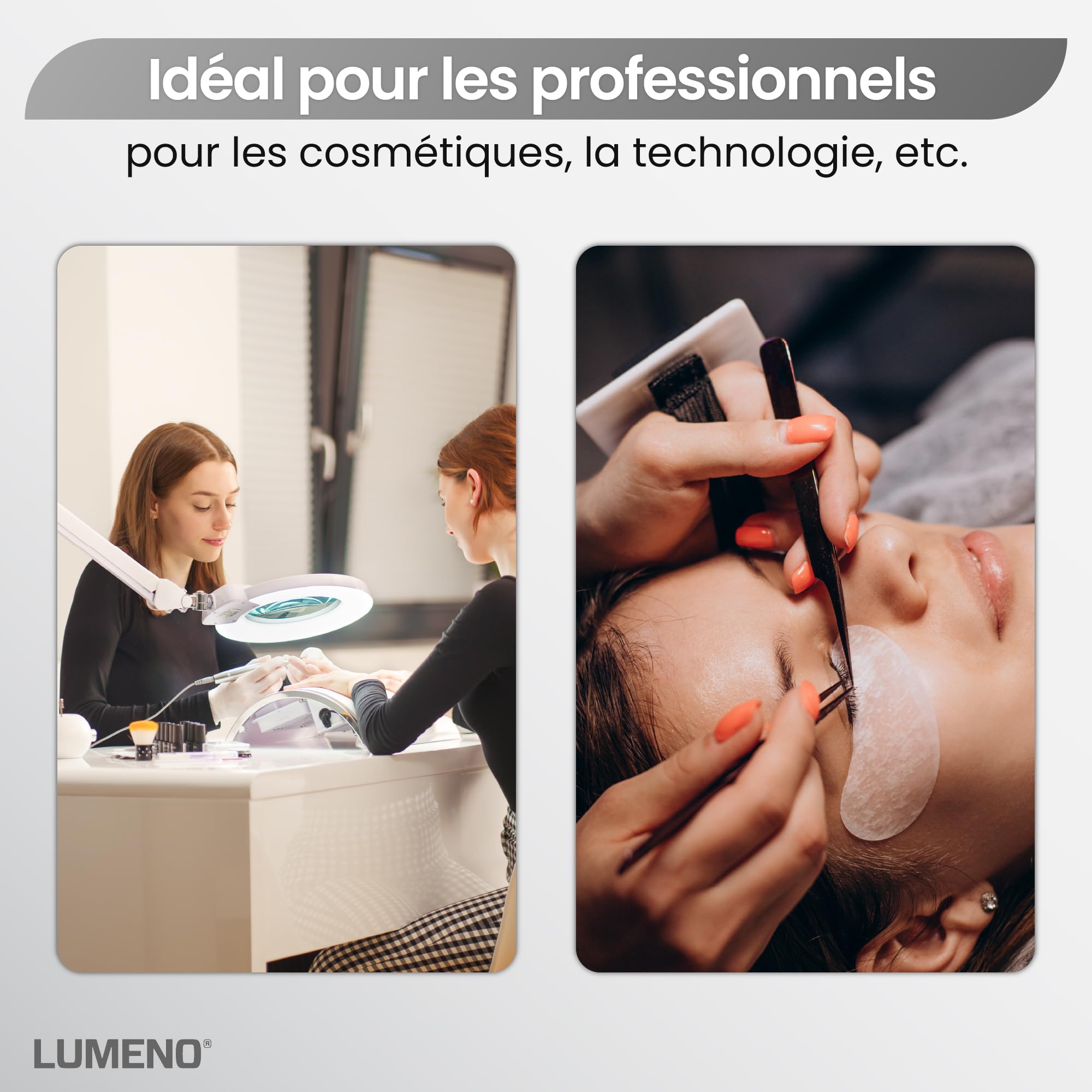 Lumeno 8243PRO Lampe loupe LED avec grande lentille en verre 177 mm, dimmable avec interrupteur à segments et boîtier métallique robuste, pour les travaux manuels, le cabinet de pédicure, 3 dioptries