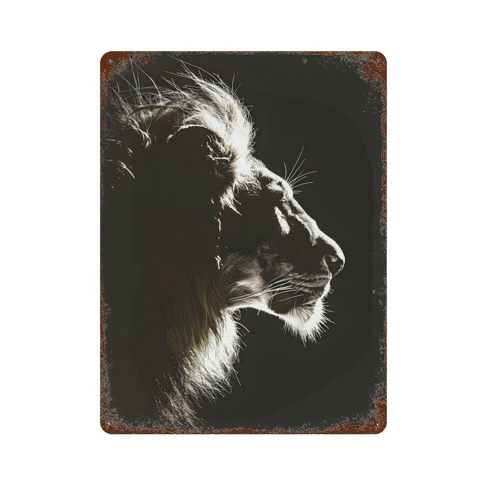Garage Style Dark Lion Facing Upwards Vintage Rust Metal Sign 15.7"x11.8", Shabby Chic Decor for Bar And Workshop