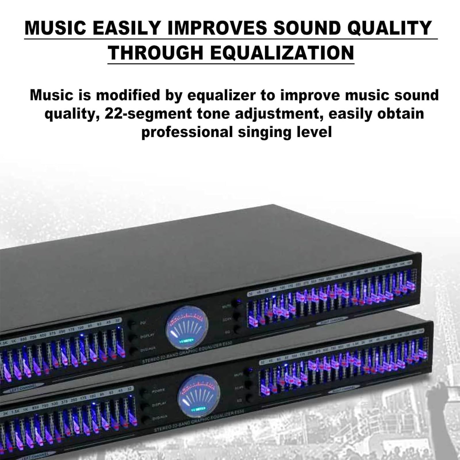 Ecualizador Digital De 22 Bandas, Ecualizador Gráfico De Doble Canal, con Montaje En Rack De 1U, 10 Efectos Preestablecidos, Ajuste Bajo/Medio/Alto, Reducción Automática De Ruido