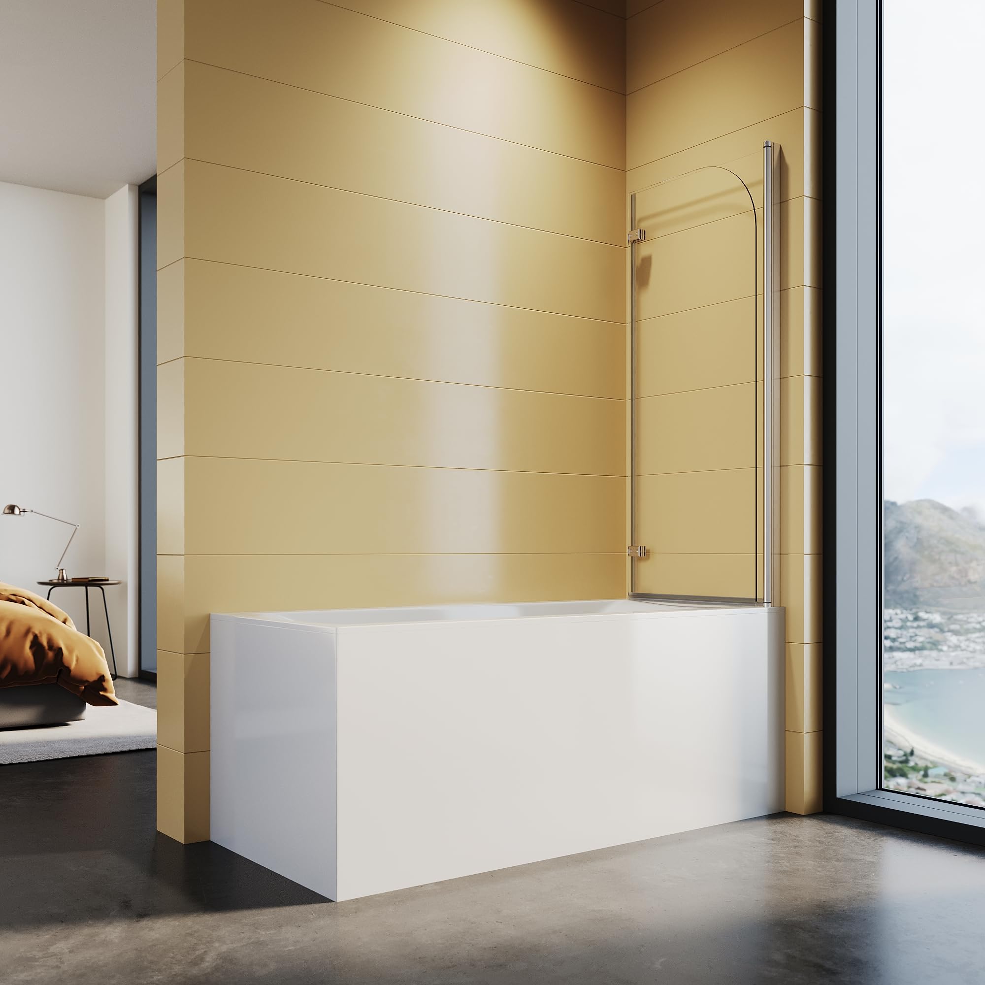 Mampara de ducha para bañera, 120 x 140 cm, 2 piezas, pared plegable de cristal de seguridad Nano ESG de 6 mm, impermeable, ahorra espacio, fácil de montar