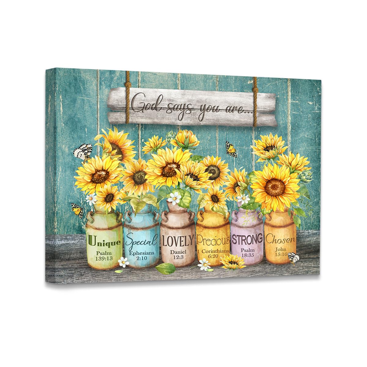 God Says You Are Religious Sunflower Quotes Framed Canvas Wall Art Decor 11×14 Inch, Christian Bible Verse Inspirational Print Painting Artwork Home Wall Decoration For Living Room Bedroom Farmhouse