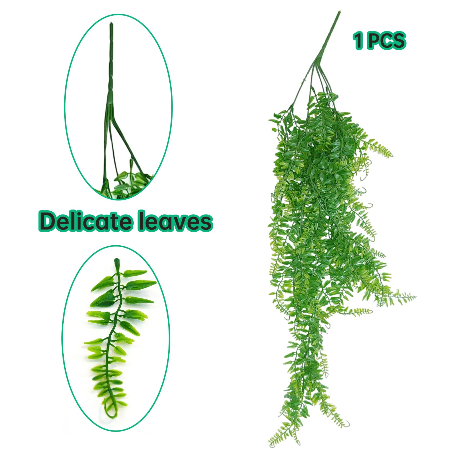 4-en-1 Plantes Suspendues et Hamac pour Reptiles – Ensemble de Décoration de Terrarium pour Reptiles avec Lianes Flexibles & Ventouses – Idéal pour Lézard, Caméléon, Gecko, Tortue (Vert)