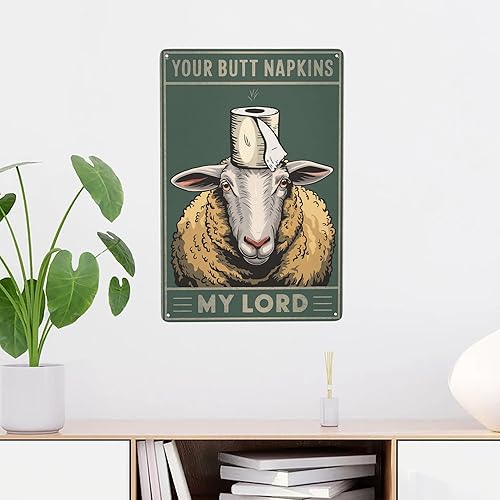 Miniatura 2 de Letrero de lata de baño de granja de 8 x 12 pulgadas, arte de pared de metal humorístico para casa de rancho, zoológico de mascotas y decoración de