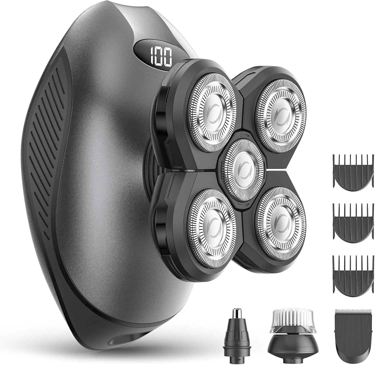 Electric Razor for Men, 5-in-1 Multi-Function Electric Shavers for Men, IPX7 Waterproof Bald Head Shaver with LED Display, Rechargeable Beard Trimmer