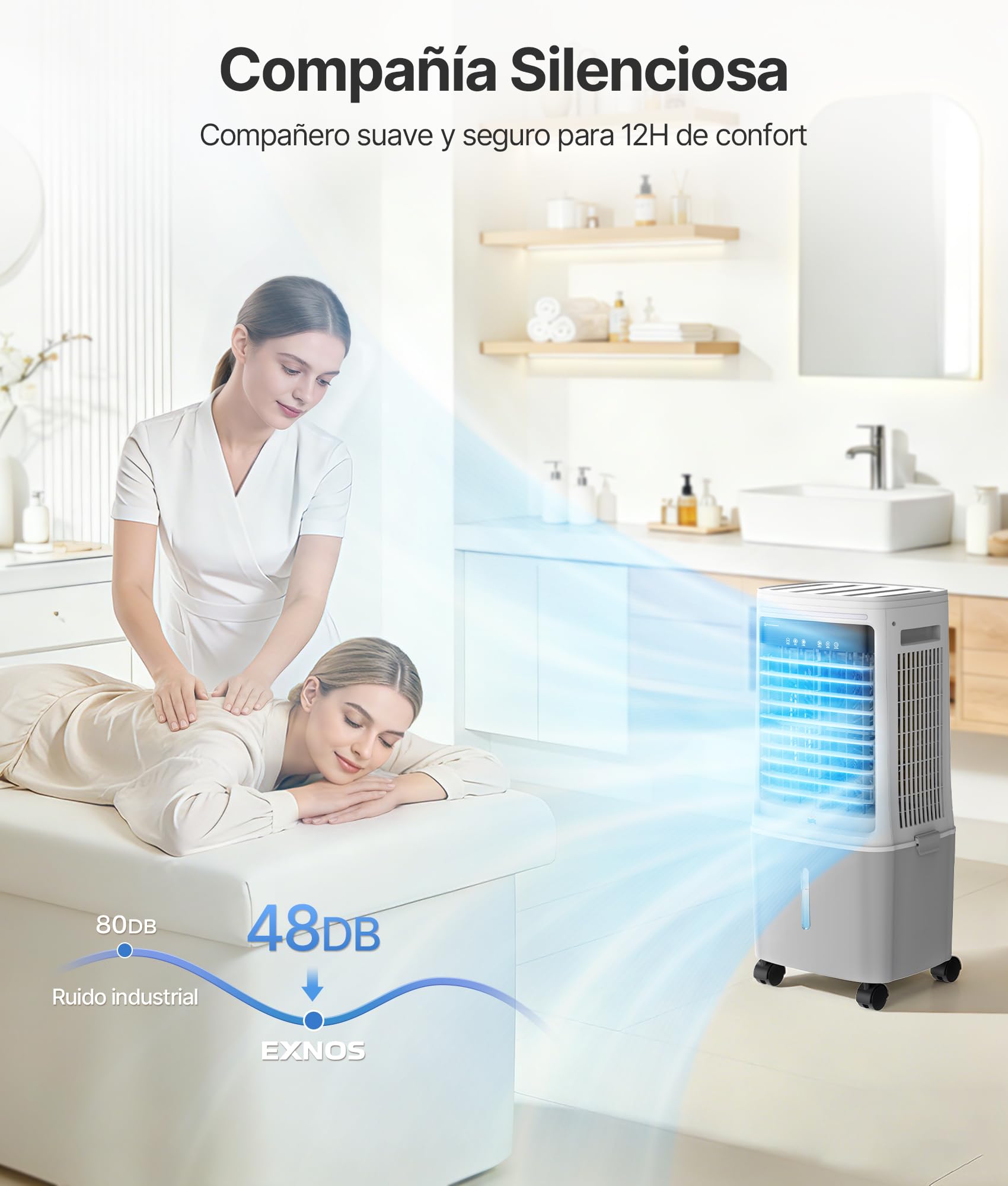 Enfriador de Aire Portátil 25L con Agua - Alternativa al Aire Acondicionado Portatil, Climatizador Evaporativo Portátil Oscilación 80°, Mando, Temporizador 12H, Blanco