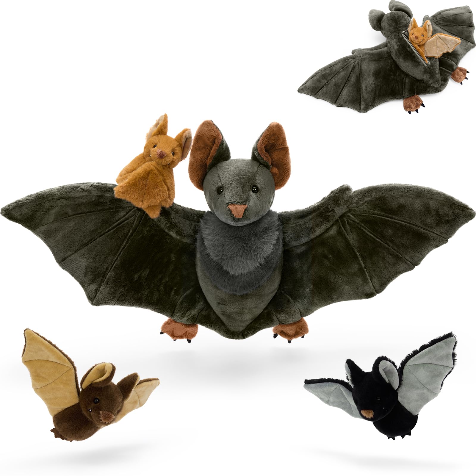MaoGoLan Giant Bat Teddy Soft Toy, 75cm Mom Bat with 3 Cuddly Baby Inside, Large bat plush toys for kids, Big Fluffly Bat Stuffed Animal, gifts Present for Boys & Girls Birthday halloween Deco — image 1