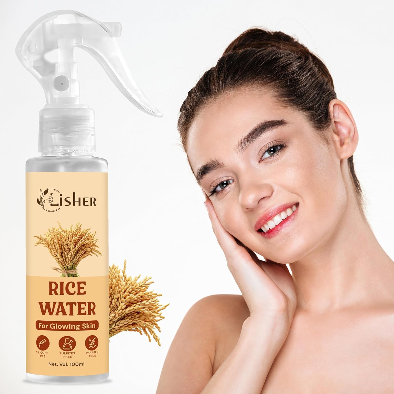 LISHER Rice Water Dewy Face Toner with Rice Water for Glass Skin 100ml |Intensely Hydrates |Minimizes Pores |Even Skin Tone |Korean Rice Toner | Alcohol-Free| Suits All Skin Types