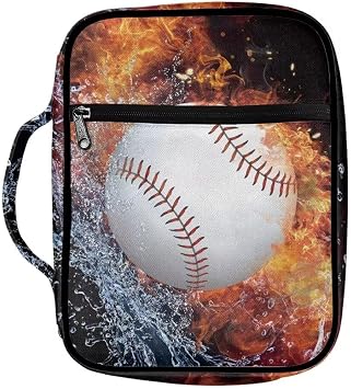 Coldinair Baseball Fire Water Bible Cover for Boys Kids,Portable Carrying Book Case Church Bag Bible Protective with Handle Children Teens Church Bag