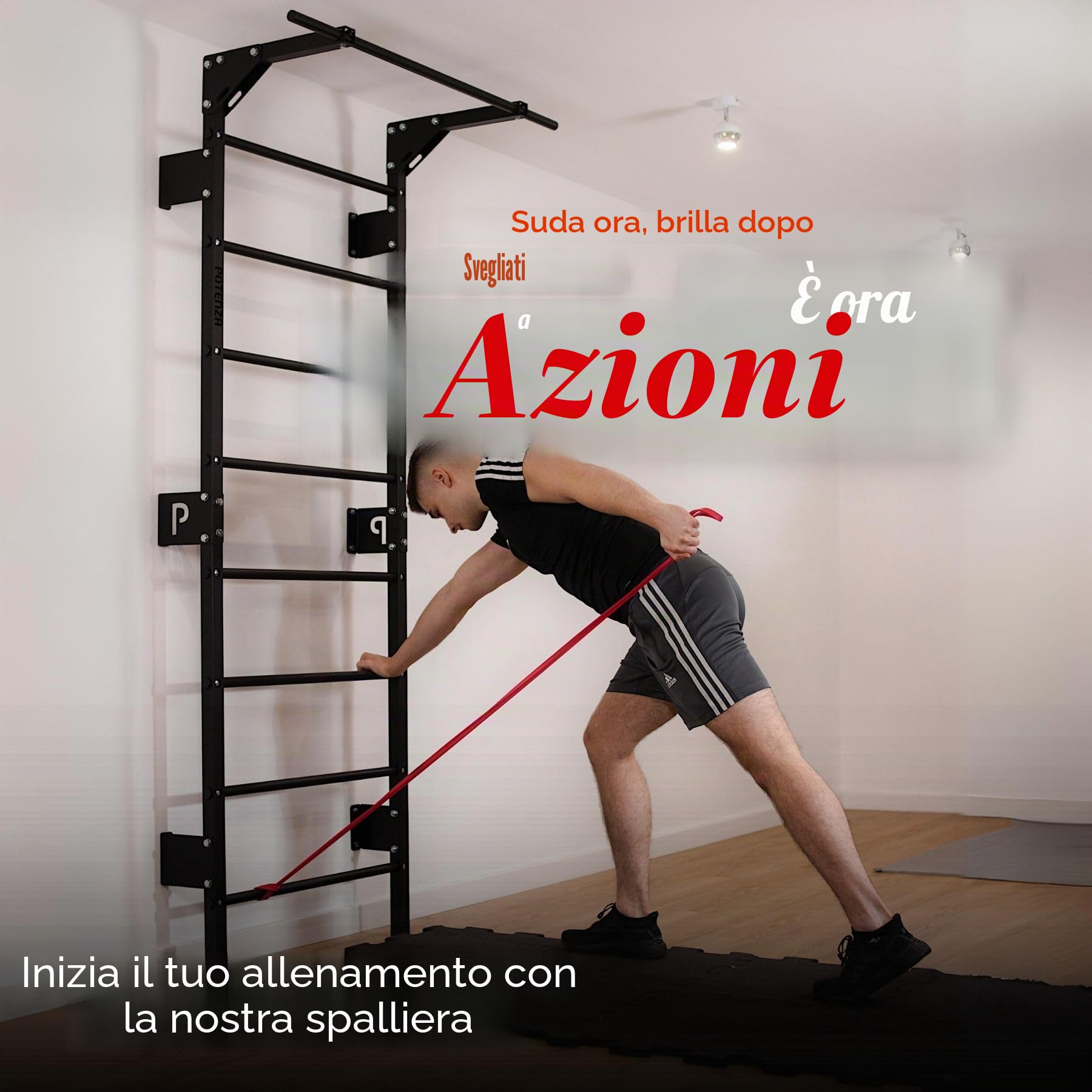 Potenza Spalliera Svedese in Acciaio con Barra per Trazioni – Scala da Ginnastica 230x81 cm per Casa e Palestra, Portata 250 kg, Home Gym Multifunzione