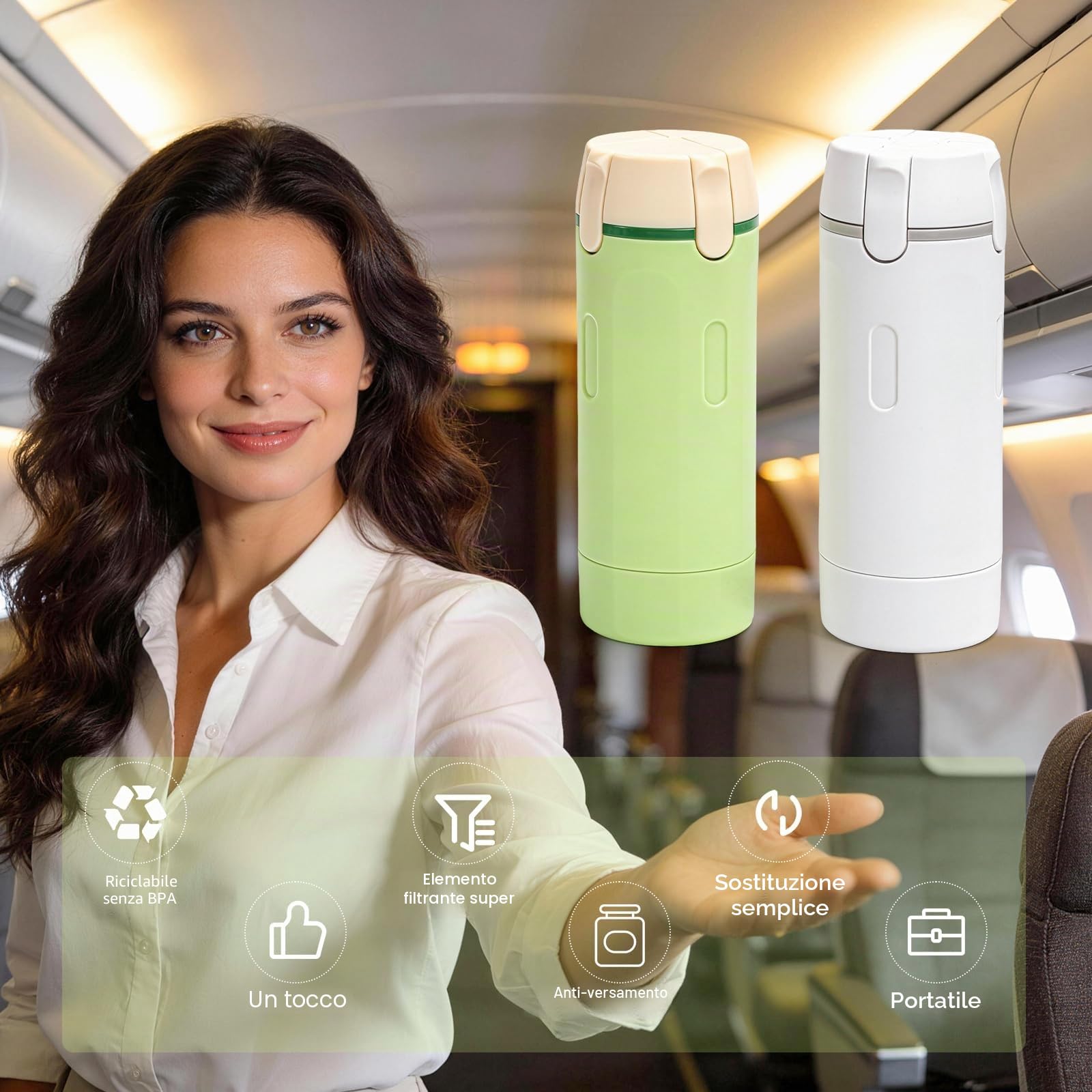 Set di 4 flaconi dispenser da viaggio: flaconi con pompetta ricaricabili, a prova di perdite, per articoli da toeletta - contenitori da viaggio portatili per shampoo, lozione, balsamo e crema (verde)