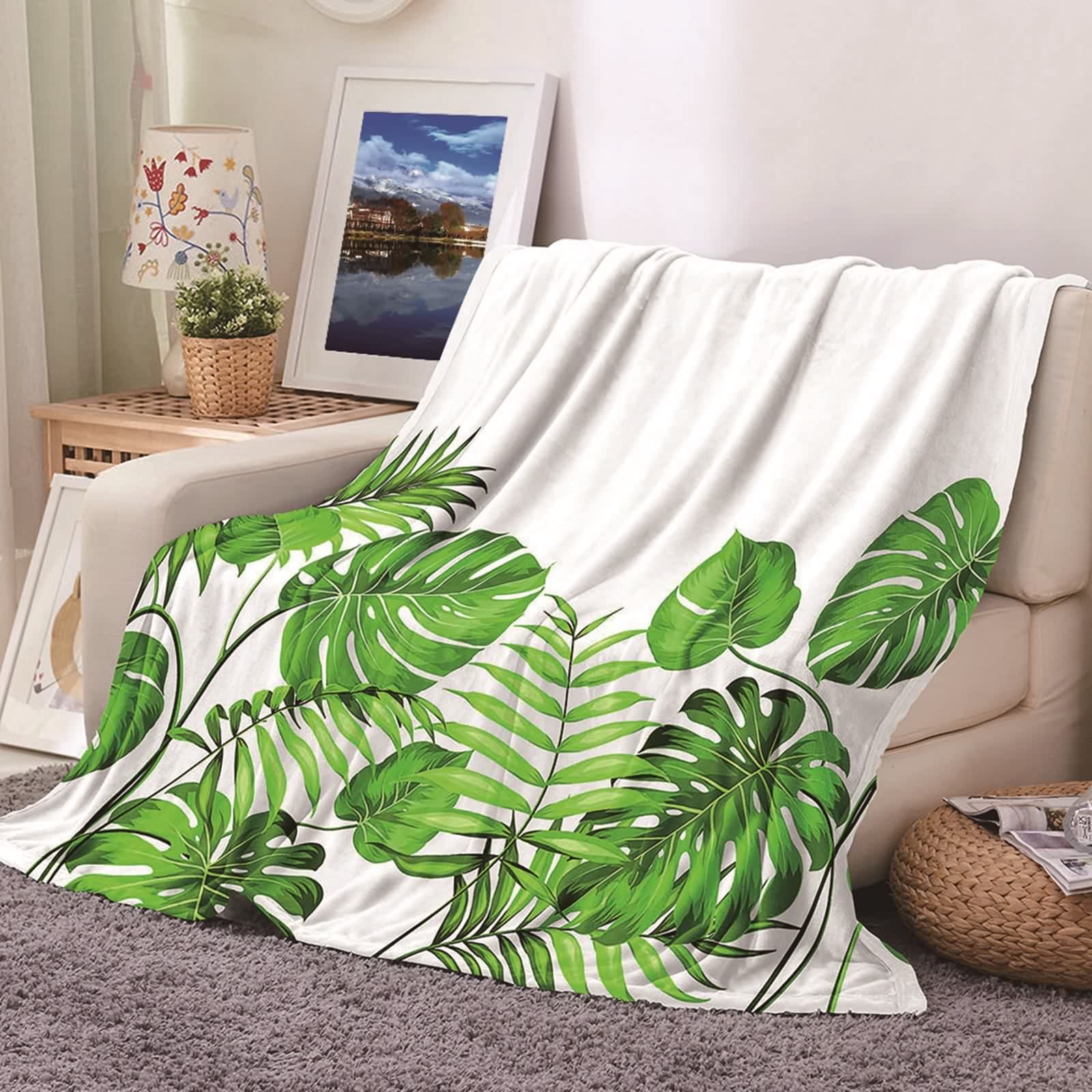 Plaid polaire flannel KnSam couverture de lit 100x150cm au toucher velours imprimé tropical
